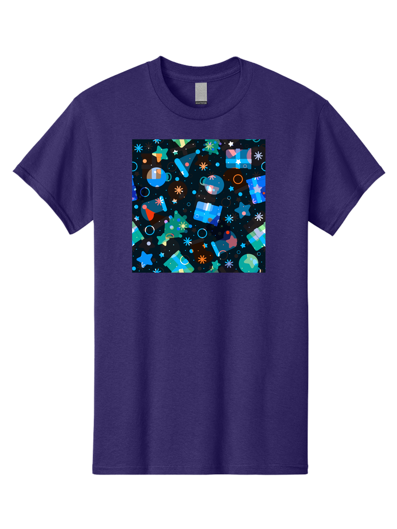 Christmas-Pattern Men'S Graphic Tee, 100% Cotton, Comfortable Casual Summer Wear, Machine Washable, Party Hats, Festive Decorations, Stars, Confetti, Balloons, Gift Boxes, Mug, Party Blowers, Celebratory Elements, Party Theme Aac385
