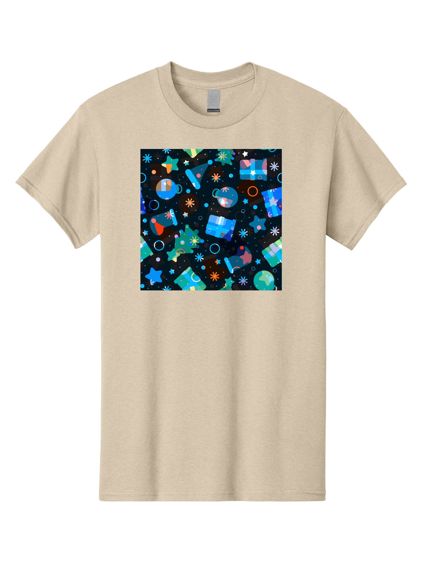 Christmas-Pattern Men'S Graphic Tee, 100% Cotton, Comfortable Casual Summer Wear, Machine Washable, Party Hats, Festive Decorations, Stars, Confetti, Balloons, Gift Boxes, Mug, Party Blowers, Celebratory Elements, Party Theme Aac385