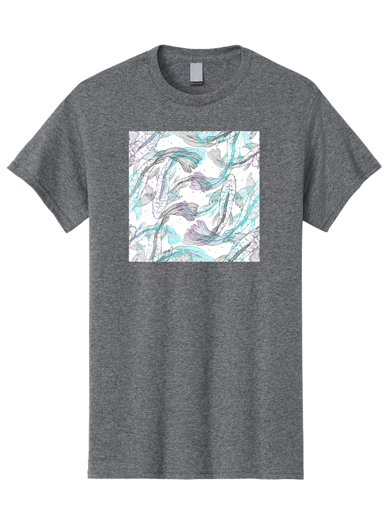 Fish-Pattern Men'S Graphic Tee, 100% Cotton, Comfortable Casual Summer Wear, Machine Washable, Koi Fish Pattern, Watercolor Illustration, Abstract Design, Pastel Colors, Whimsical Art, Fish Swimming, Decorative Motif, Artistic Expression, Aac390