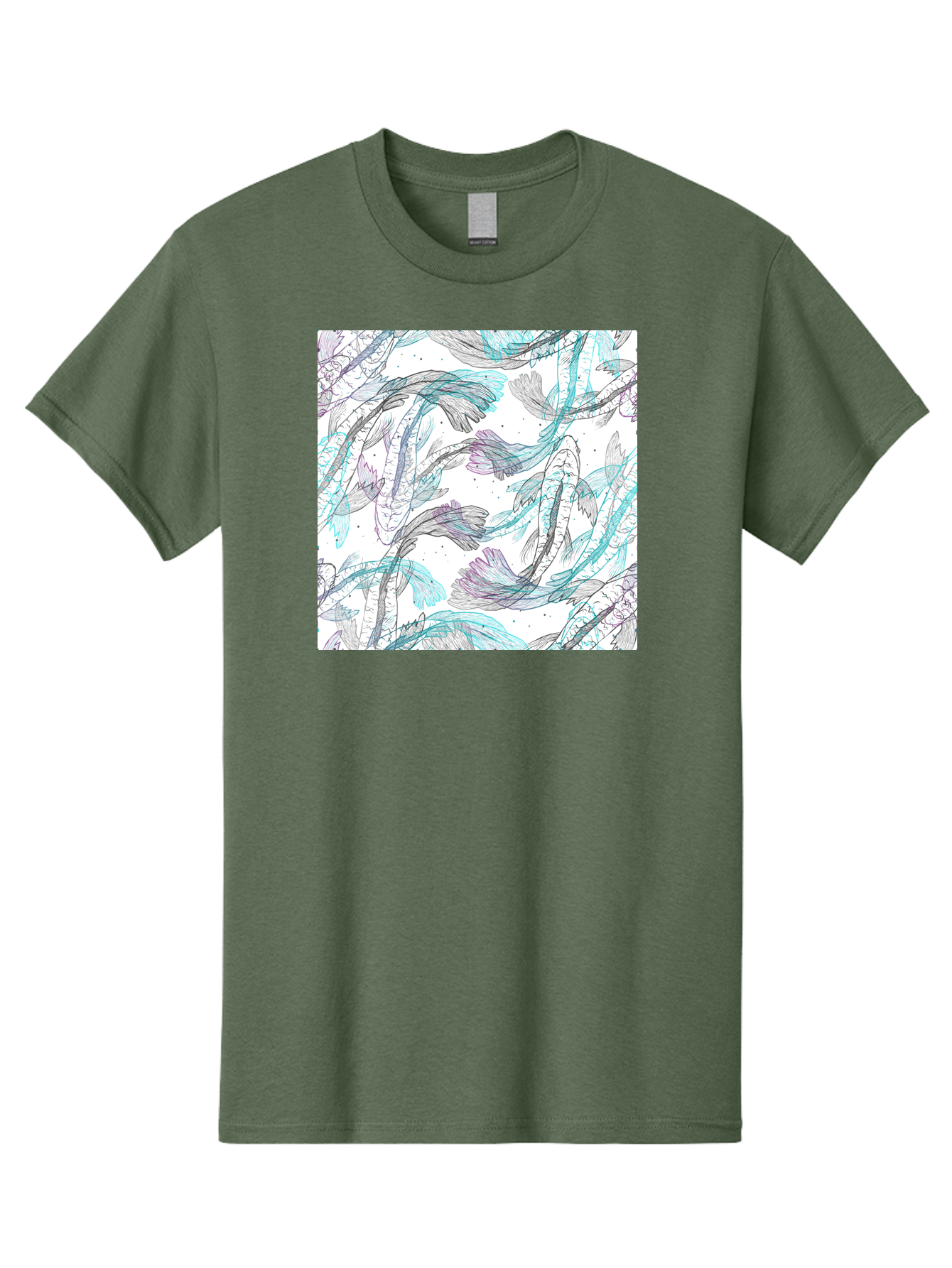 Fish-Pattern Men'S Graphic Tee, 100% Cotton, Comfortable Casual Summer Wear, Machine Washable, Koi Fish Pattern, Watercolor Illustration, Abstract Design, Pastel Colors, Whimsical Art, Fish Swimming, Decorative Motif, Artistic Expression, Aac390