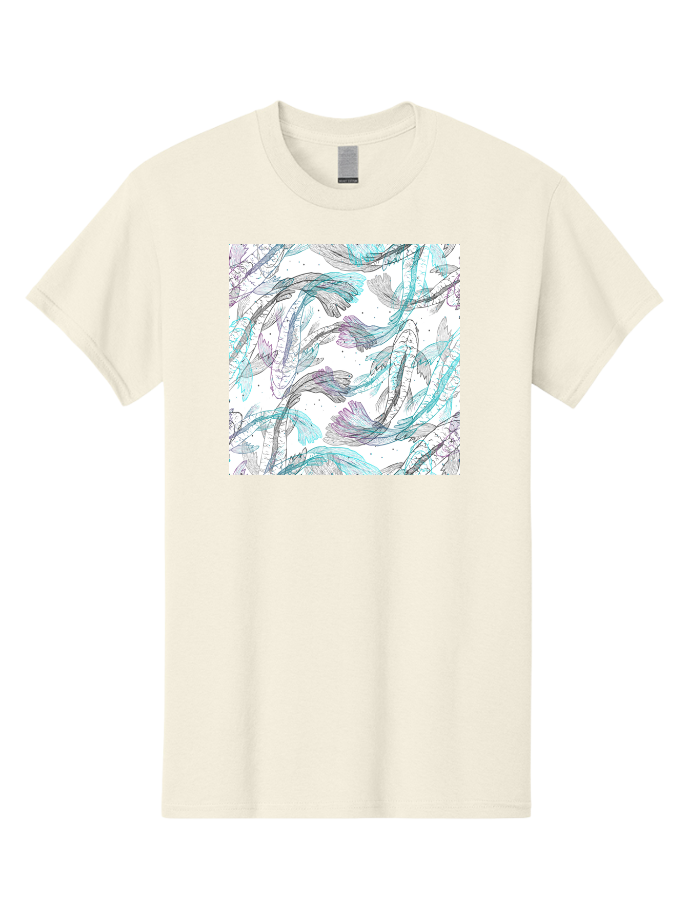 Fish-Pattern Men'S Graphic Tee, 100% Cotton, Comfortable Casual Summer Wear, Machine Washable, Koi Fish Pattern, Watercolor Illustration, Abstract Design, Pastel Colors, Whimsical Art, Fish Swimming, Decorative Motif, Artistic Expression, Aac390