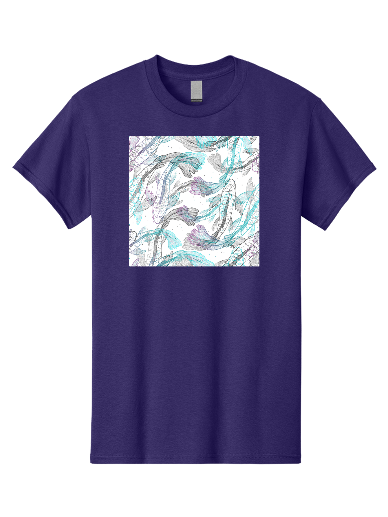 Fish-Pattern Men'S Graphic Tee, 100% Cotton, Comfortable Casual Summer Wear, Machine Washable, Koi Fish Pattern, Watercolor Illustration, Abstract Design, Pastel Colors, Whimsical Art, Fish Swimming, Decorative Motif, Artistic Expression, Aac390