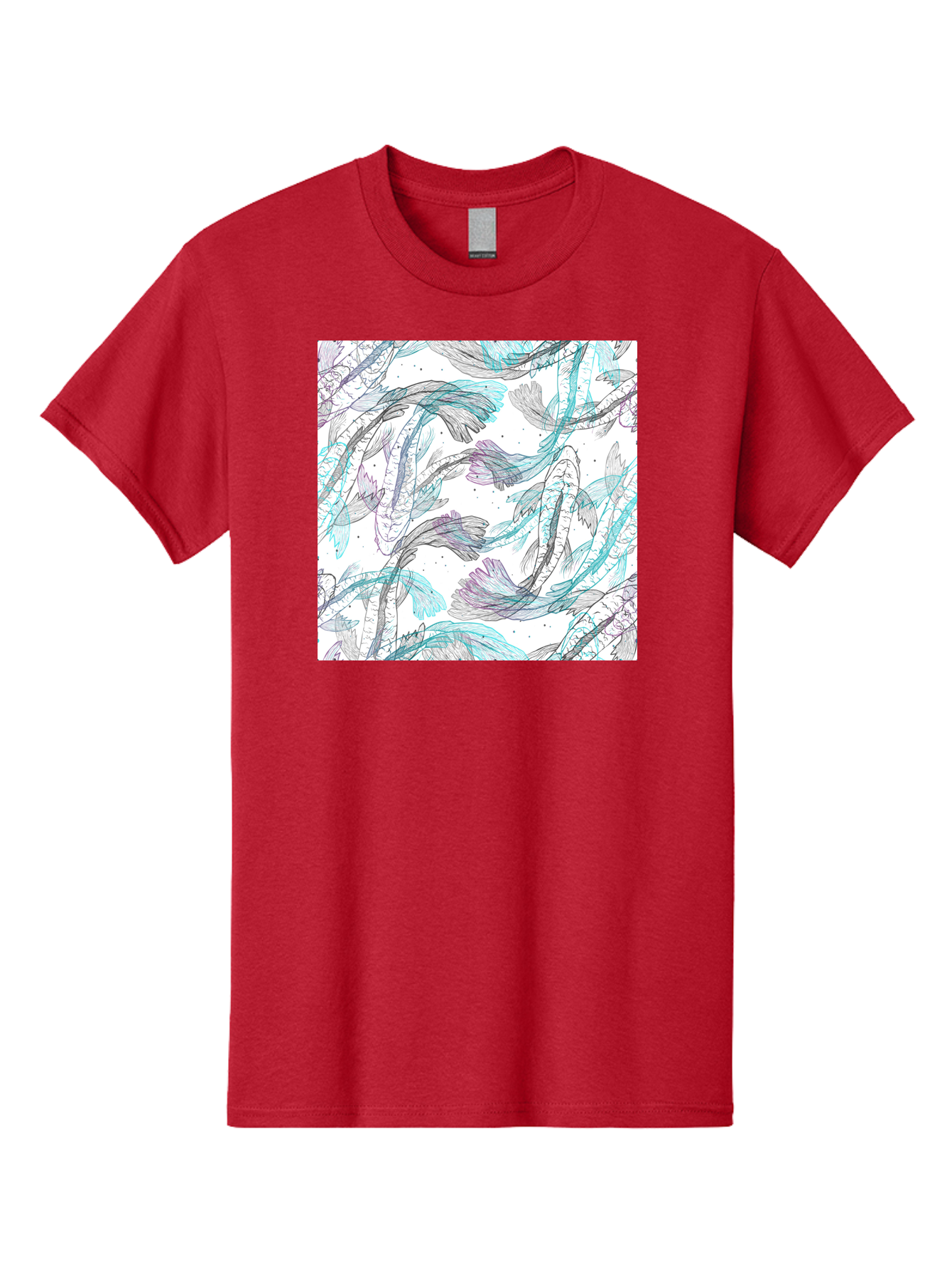 Fish-Pattern Men'S Graphic Tee, 100% Cotton, Comfortable Casual Summer Wear, Machine Washable, Koi Fish Pattern, Watercolor Illustration, Abstract Design, Pastel Colors, Whimsical Art, Fish Swimming, Decorative Motif, Artistic Expression, Aac390