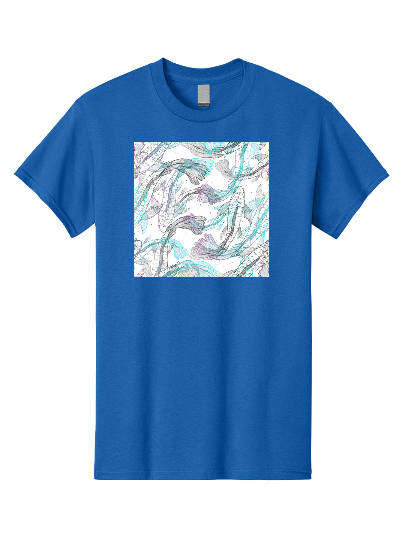 Fish-Pattern Men'S Graphic Tee, 100% Cotton, Comfortable Casual Summer Wear, Machine Washable, Koi Fish Pattern, Watercolor Illustration, Abstract Design, Pastel Colors, Whimsical Art, Fish Swimming, Decorative Motif, Artistic Expression, Aac390