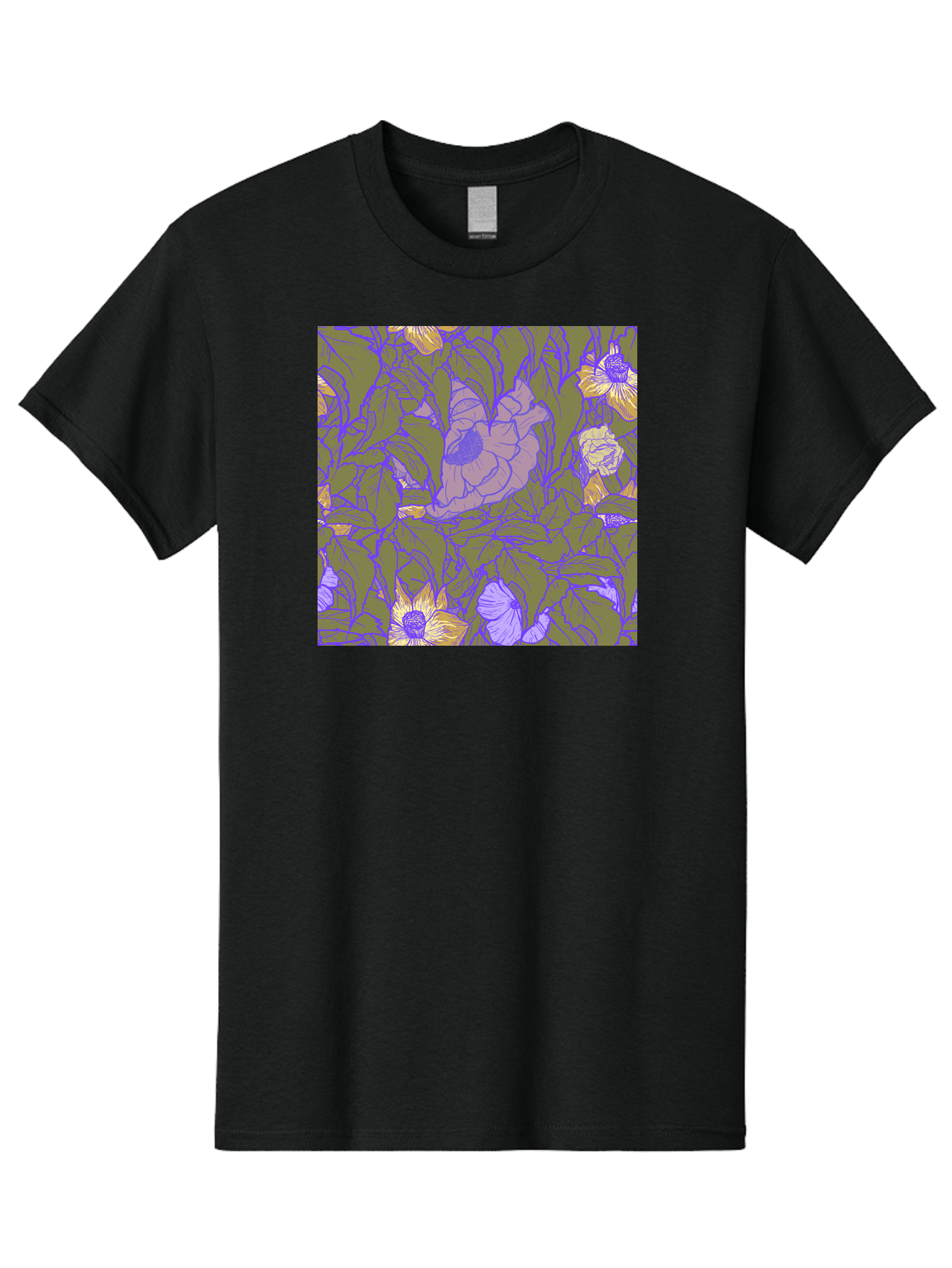 Floral-Pattern-1 Men'S Graphic Tee, 100% Cotton, Comfortable Casual Summer Wear, Machine Washable, Floral Pattern Design, Flower Arrangement, Pastel Colors, Yellow Flowers, Purple Outlines, Green Leaves, Artistic Illustration, Whimsical Decor, Aac391