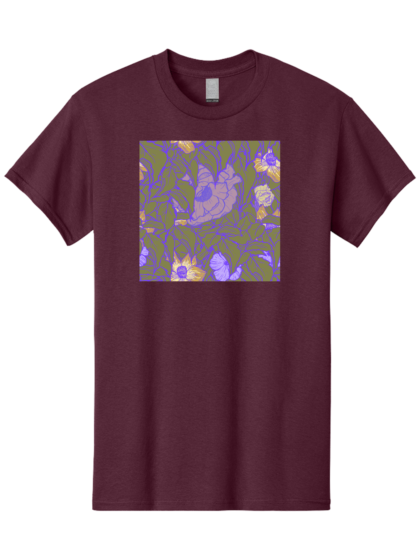 Floral-Pattern-1 Men'S Graphic Tee, 100% Cotton, Comfortable Casual Summer Wear, Machine Washable, Floral Pattern Design, Flower Arrangement, Pastel Colors, Yellow Flowers, Purple Outlines, Green Leaves, Artistic Illustration, Whimsical Decor, Aac391