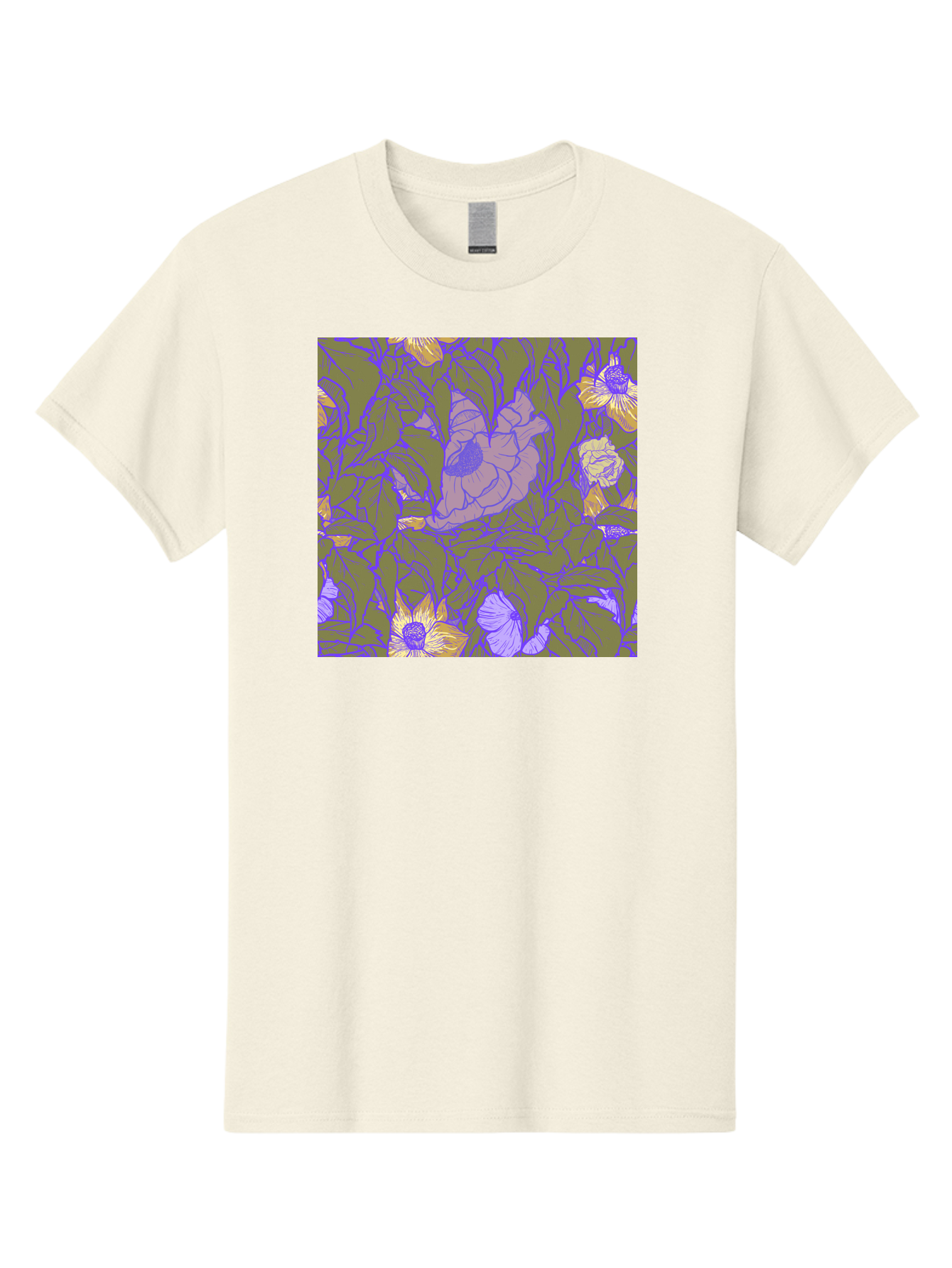 Floral-Pattern-1 Men'S Graphic Tee, 100% Cotton, Comfortable Casual Summer Wear, Machine Washable, Floral Pattern Design, Flower Arrangement, Pastel Colors, Yellow Flowers, Purple Outlines, Green Leaves, Artistic Illustration, Whimsical Decor, Aac391