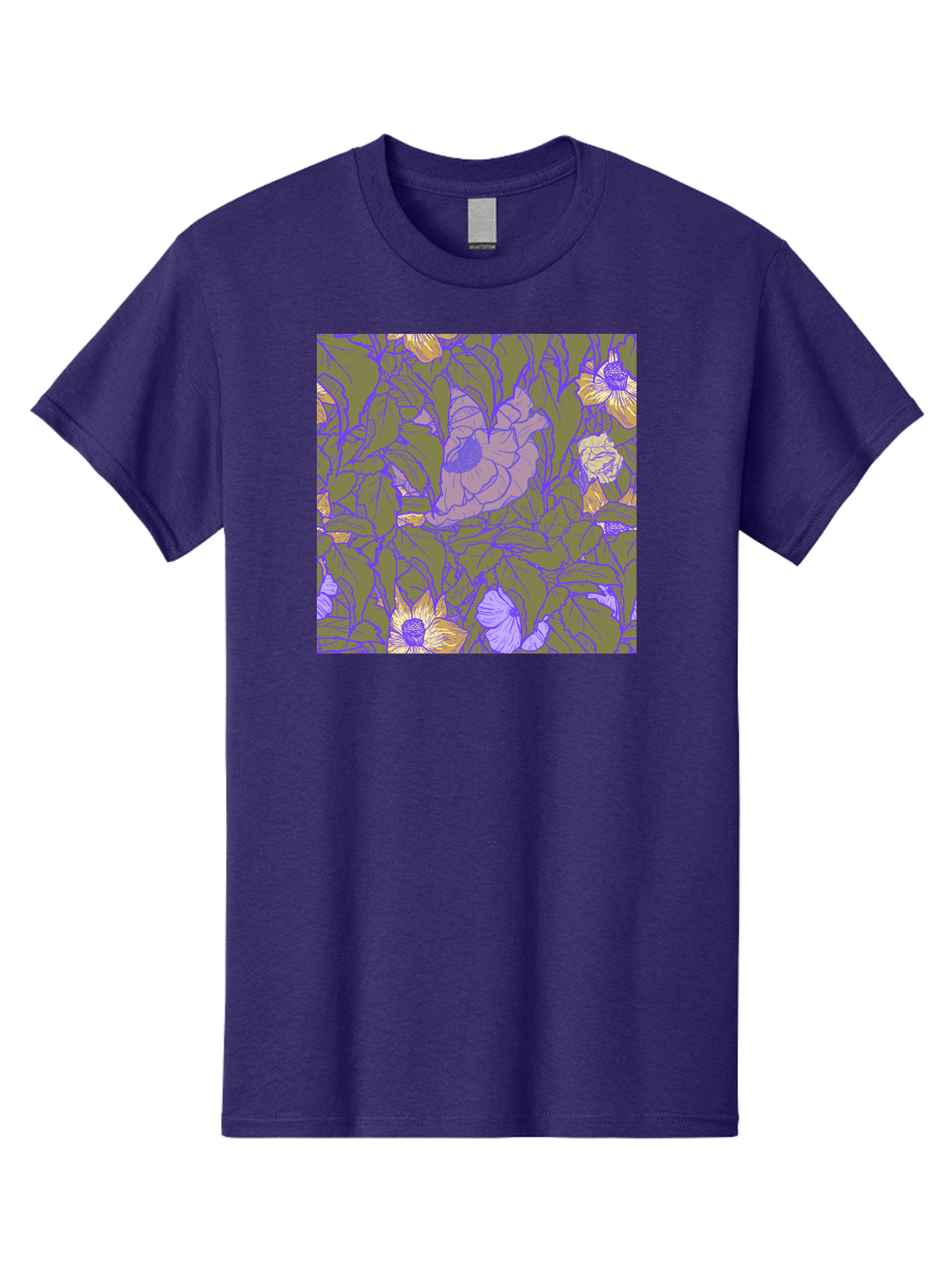 Floral-Pattern-1 Men'S Graphic Tee, 100% Cotton, Comfortable Casual Summer Wear, Machine Washable, Floral Pattern Design, Flower Arrangement, Pastel Colors, Yellow Flowers, Purple Outlines, Green Leaves, Artistic Illustration, Whimsical Decor, Aac391