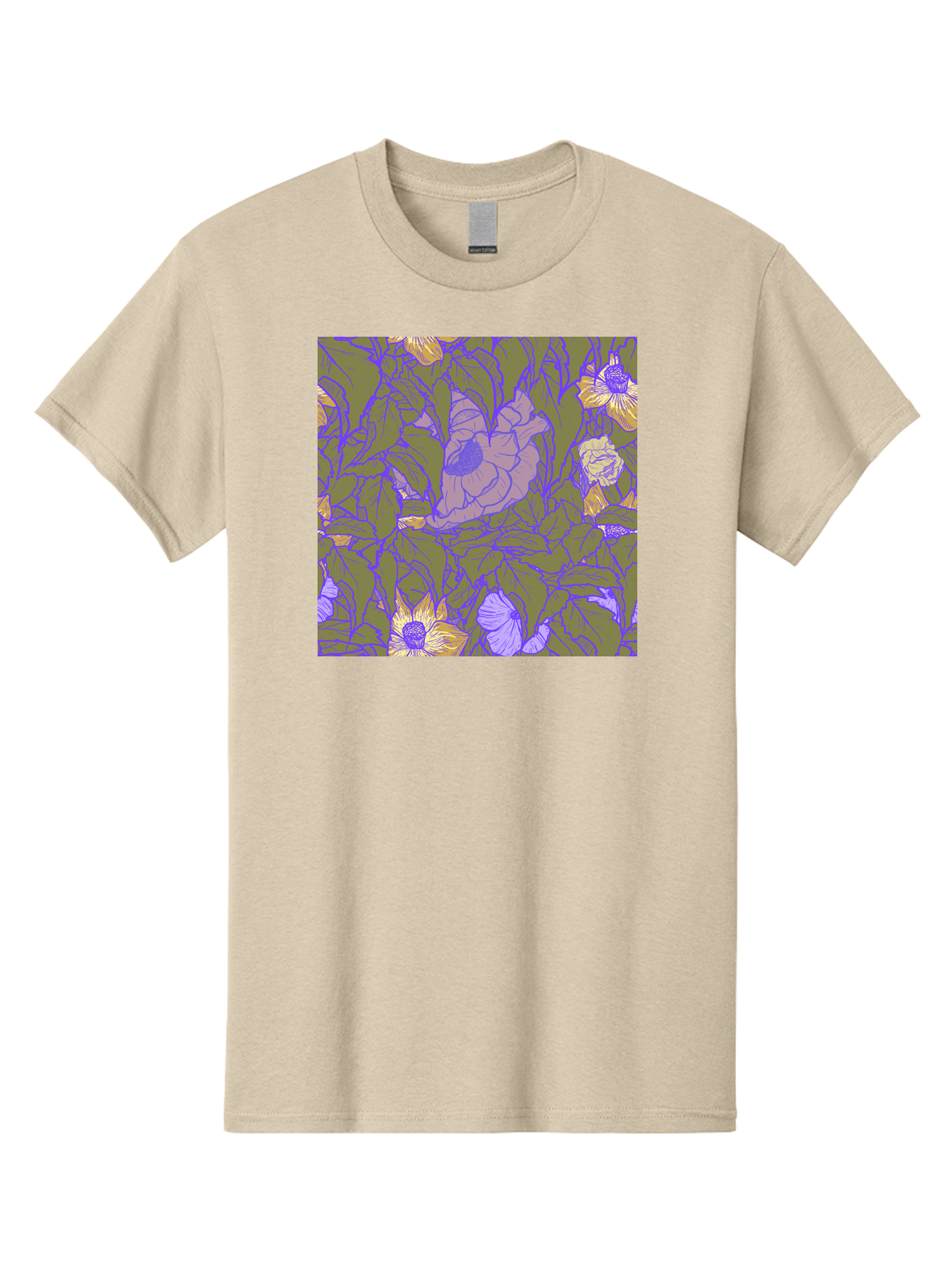 Floral-Pattern-1 Men'S Graphic Tee, 100% Cotton, Comfortable Casual Summer Wear, Machine Washable, Floral Pattern Design, Flower Arrangement, Pastel Colors, Yellow Flowers, Purple Outlines, Green Leaves, Artistic Illustration, Whimsical Decor, Aac391