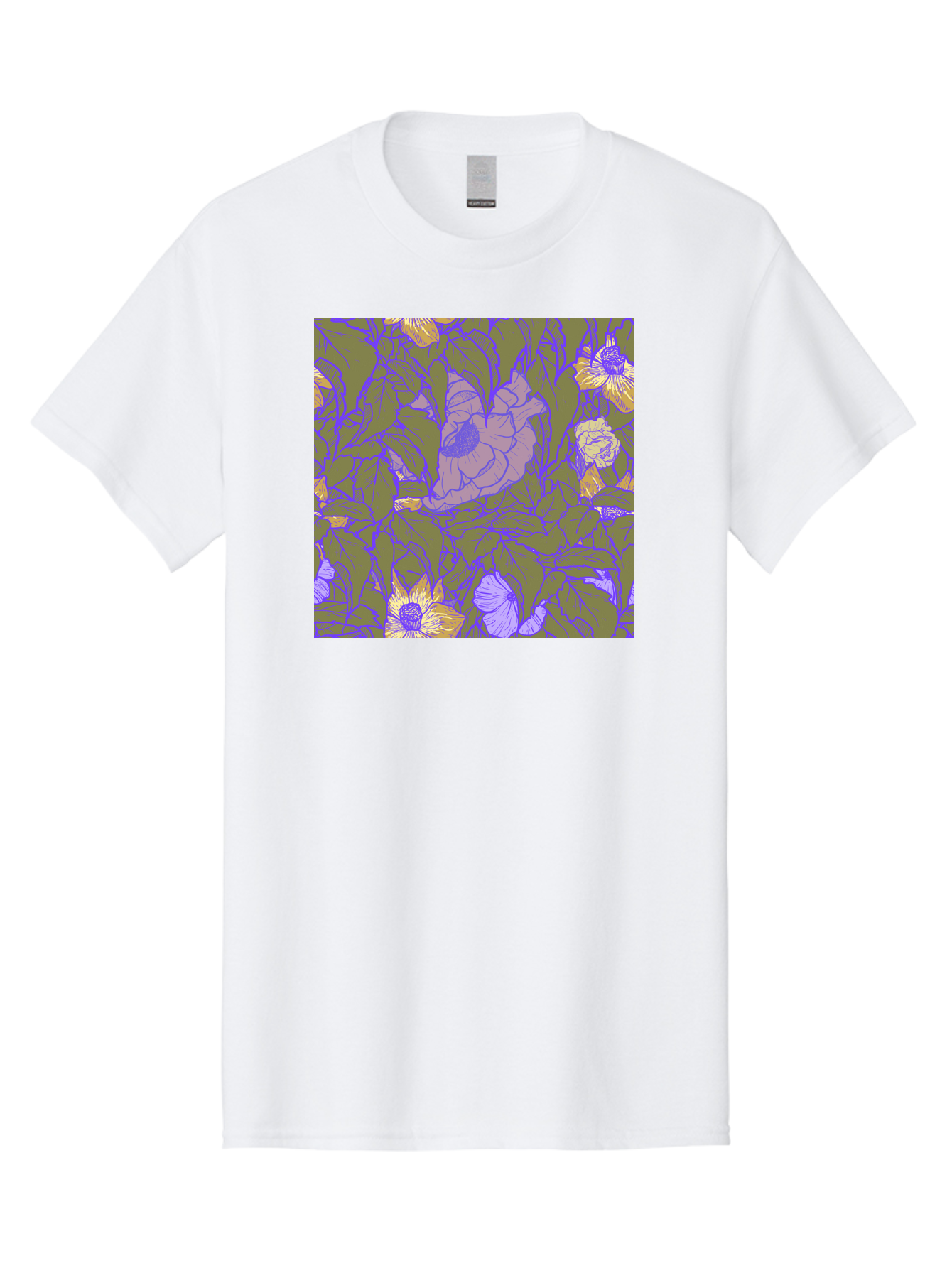 Floral-Pattern-1 Men'S Graphic Tee, 100% Cotton, Comfortable Casual Summer Wear, Machine Washable, Floral Pattern Design, Flower Arrangement, Pastel Colors, Yellow Flowers, Purple Outlines, Green Leaves, Artistic Illustration, Whimsical Decor, Aac391