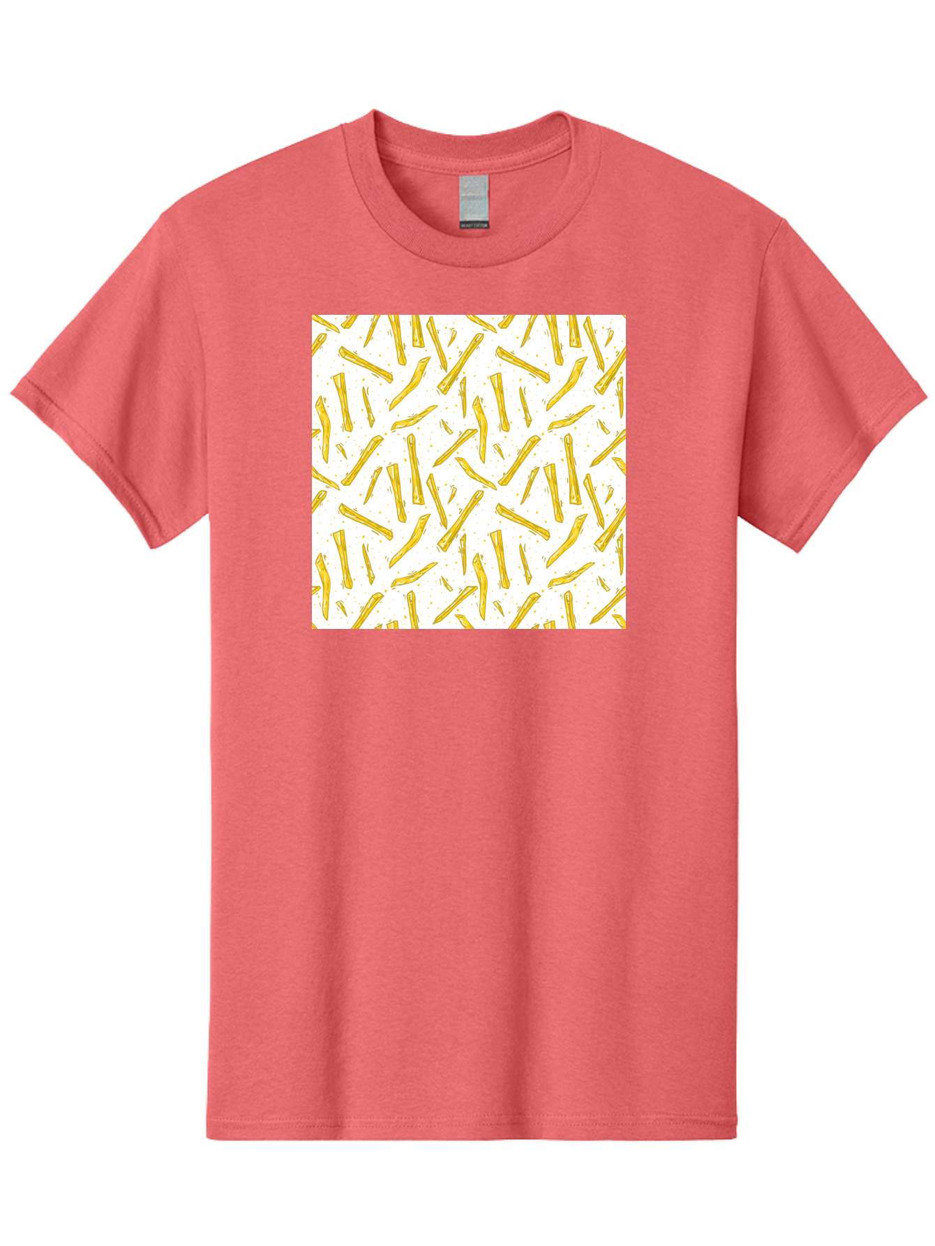 French-Fries-Pattern Men'S Graphic Tee, 100% Cotton, Comfortable Casual Summer Wear, Machine Washable, French Fries Pattern, Yellow Fries, White Background, Food Design, Snack Pattern, Restaurant Theme, Casual Dining, Appetizing Visuals, Aac393