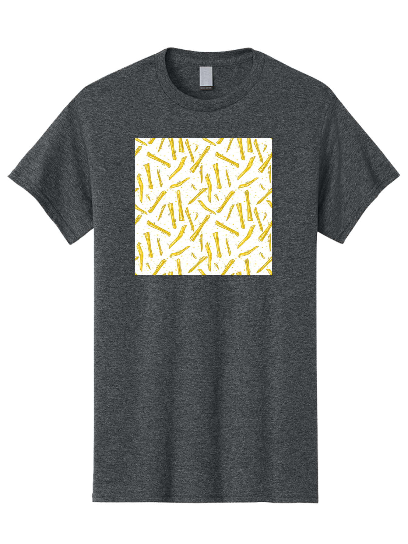 French-Fries-Pattern Men'S Graphic Tee, 100% Cotton, Comfortable Casual Summer Wear, Machine Washable, French Fries Pattern, Yellow Fries, White Background, Food Design, Snack Pattern, Restaurant Theme, Casual Dining, Appetizing Visuals, Aac393