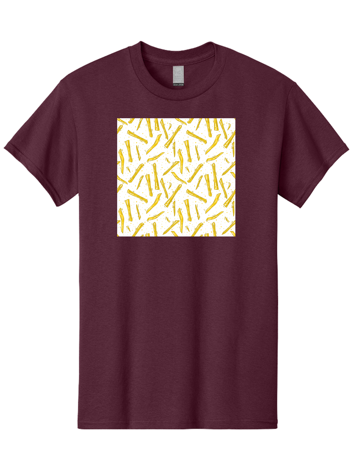 French-Fries-Pattern Men'S Graphic Tee, 100% Cotton, Comfortable Casual Summer Wear, Machine Washable, French Fries Pattern, Yellow Fries, White Background, Food Design, Snack Pattern, Restaurant Theme, Casual Dining, Appetizing Visuals, Aac393