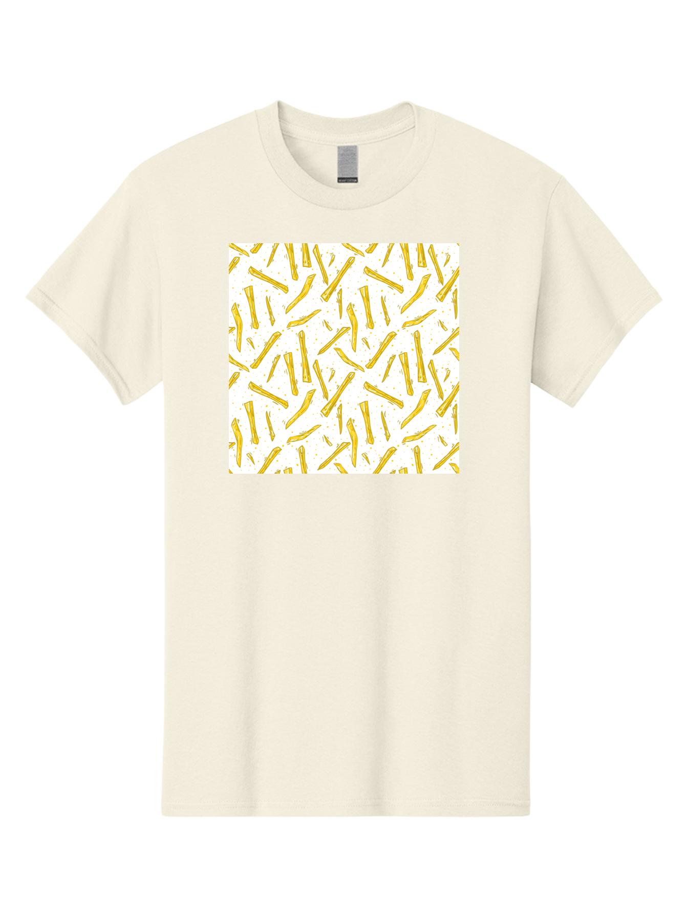 French-Fries-Pattern Men'S Graphic Tee, 100% Cotton, Comfortable Casual Summer Wear, Machine Washable, French Fries Pattern, Yellow Fries, White Background, Food Design, Snack Pattern, Restaurant Theme, Casual Dining, Appetizing Visuals, Aac393