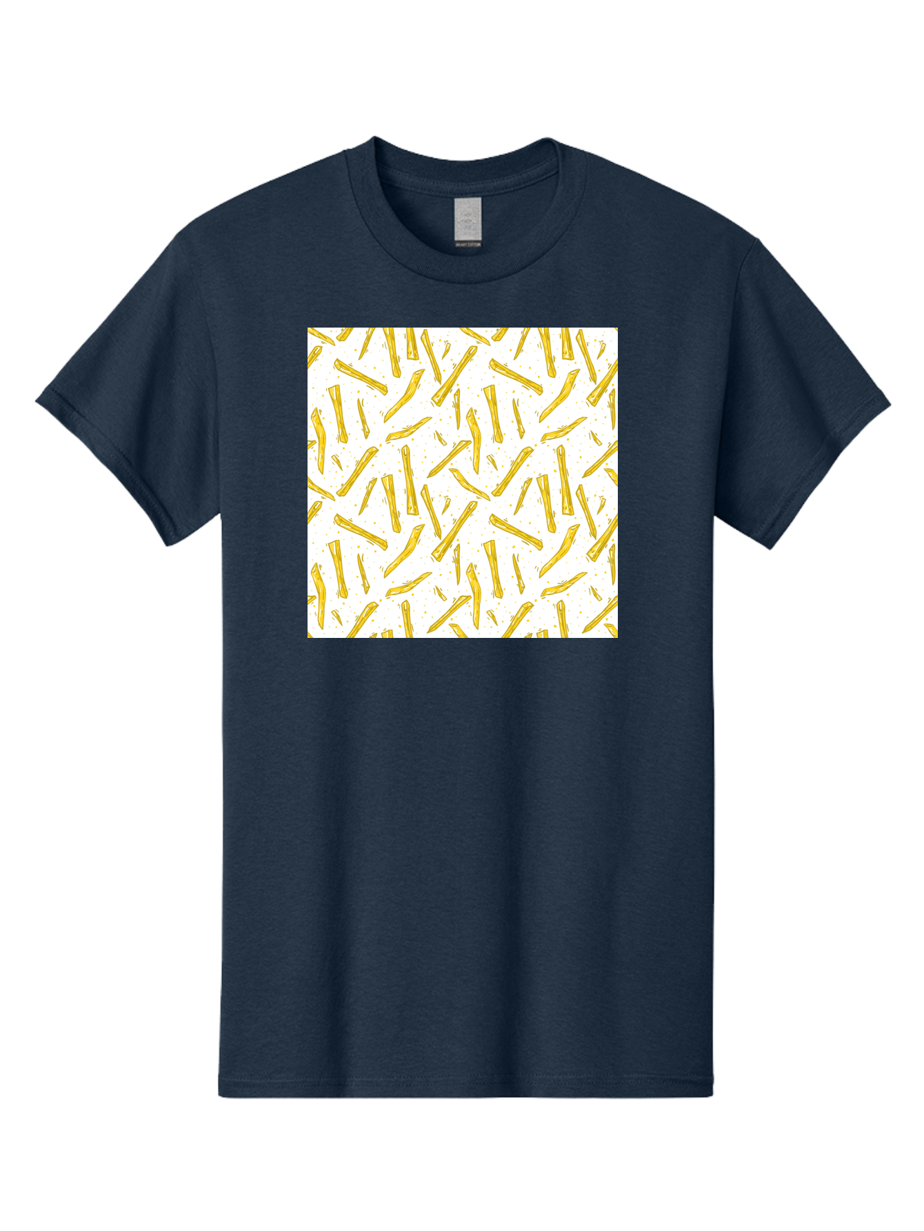 French-Fries-Pattern Men'S Graphic Tee, 100% Cotton, Comfortable Casual Summer Wear, Machine Washable, French Fries Pattern, Yellow Fries, White Background, Food Design, Snack Pattern, Restaurant Theme, Casual Dining, Appetizing Visuals, Aac393