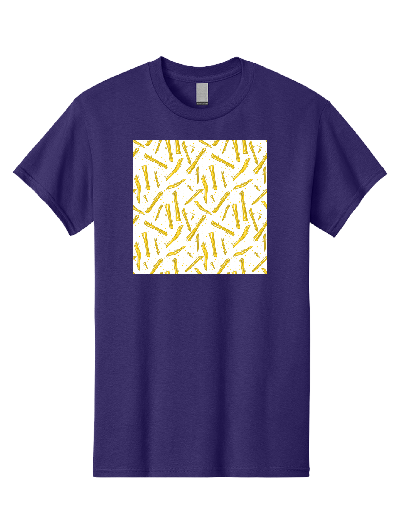 French-Fries-Pattern Men'S Graphic Tee, 100% Cotton, Comfortable Casual Summer Wear, Machine Washable, French Fries Pattern, Yellow Fries, White Background, Food Design, Snack Pattern, Restaurant Theme, Casual Dining, Appetizing Visuals, Aac393