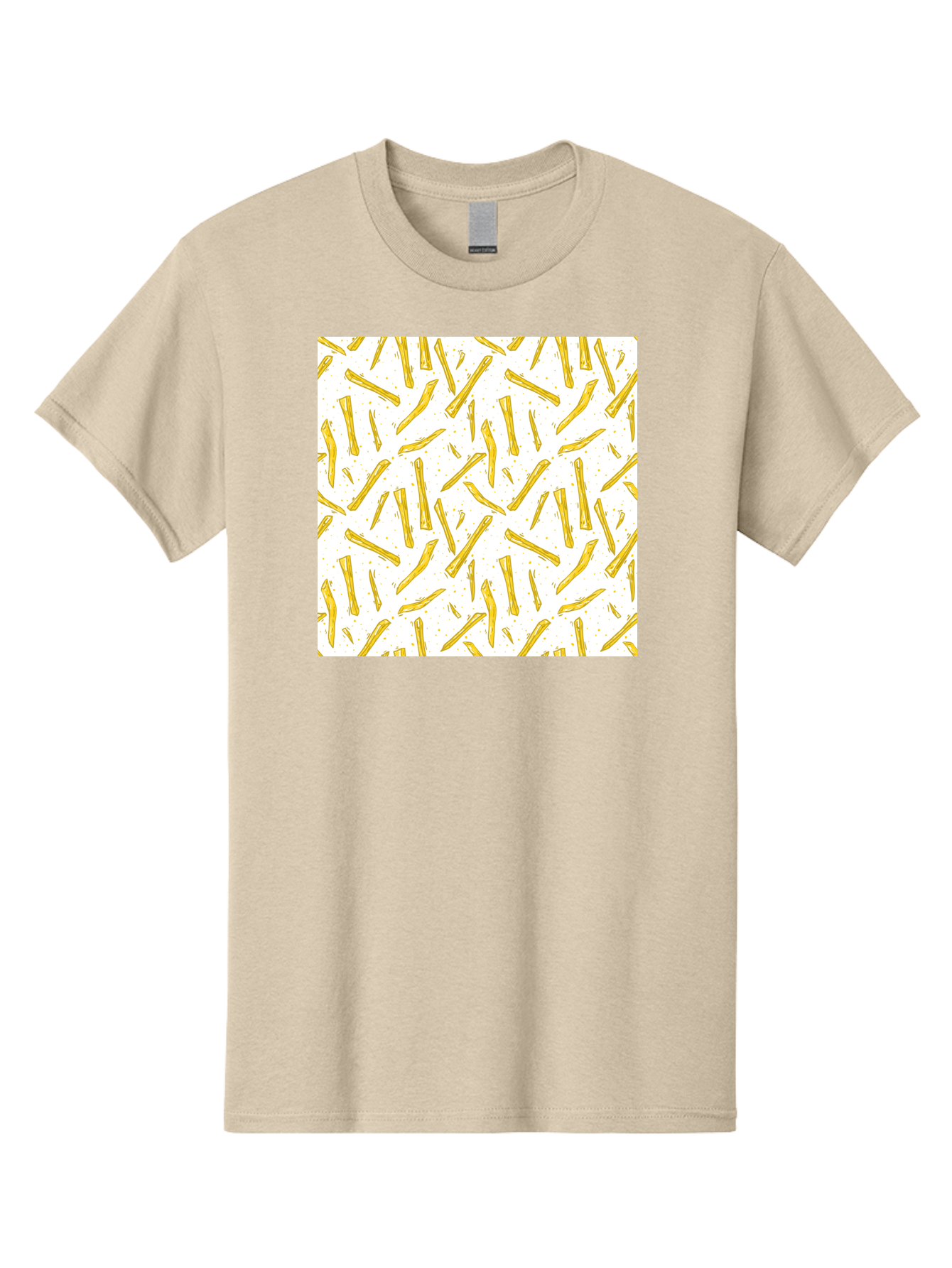 French-Fries-Pattern Men'S Graphic Tee, 100% Cotton, Comfortable Casual Summer Wear, Machine Washable, French Fries Pattern, Yellow Fries, White Background, Food Design, Snack Pattern, Restaurant Theme, Casual Dining, Appetizing Visuals, Aac393