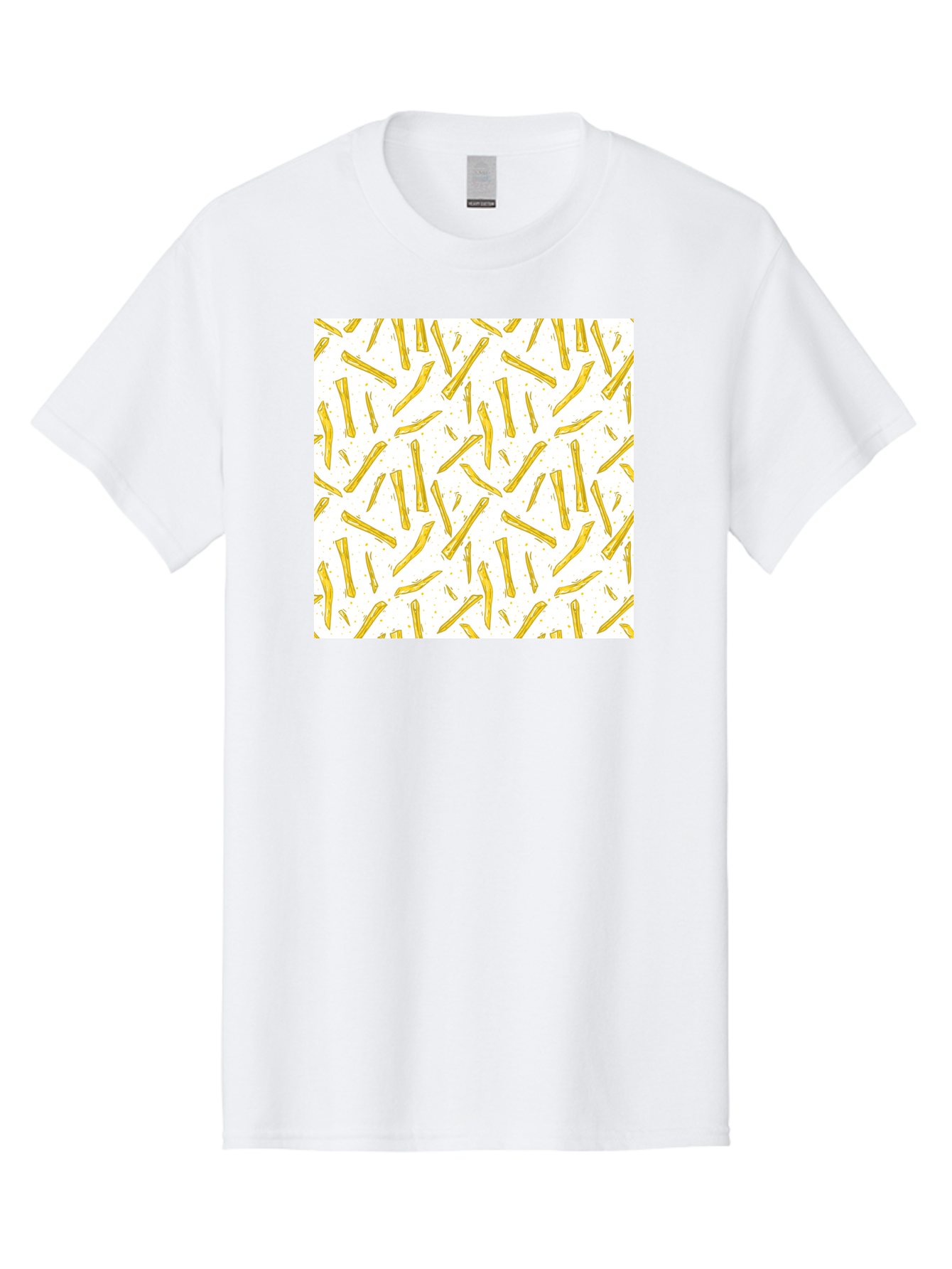 French-Fries-Pattern Men'S Graphic Tee, 100% Cotton, Comfortable Casual Summer Wear, Machine Washable, French Fries Pattern, Yellow Fries, White Background, Food Design, Snack Pattern, Restaurant Theme, Casual Dining, Appetizing Visuals, Aac393