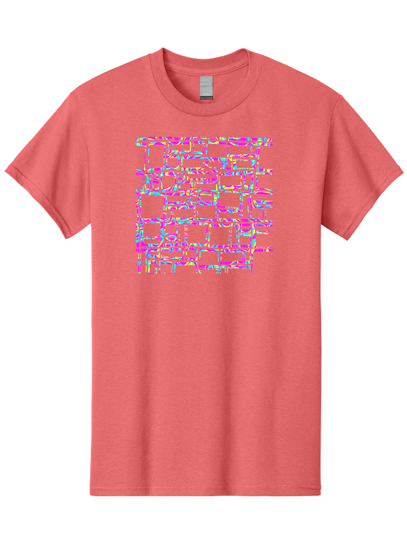 Glitch-Squares-Pattern Men'S Graphic Tee, 100% Cotton, Comfortable Casual Summer Wear, Machine Washable, Glitch Art, Distorted Rectangles, Neon Colors, Vibrant Hues, Abstract Pattern, Digital Distortion, Futuristic Design, Error Aesthetic, Aac394