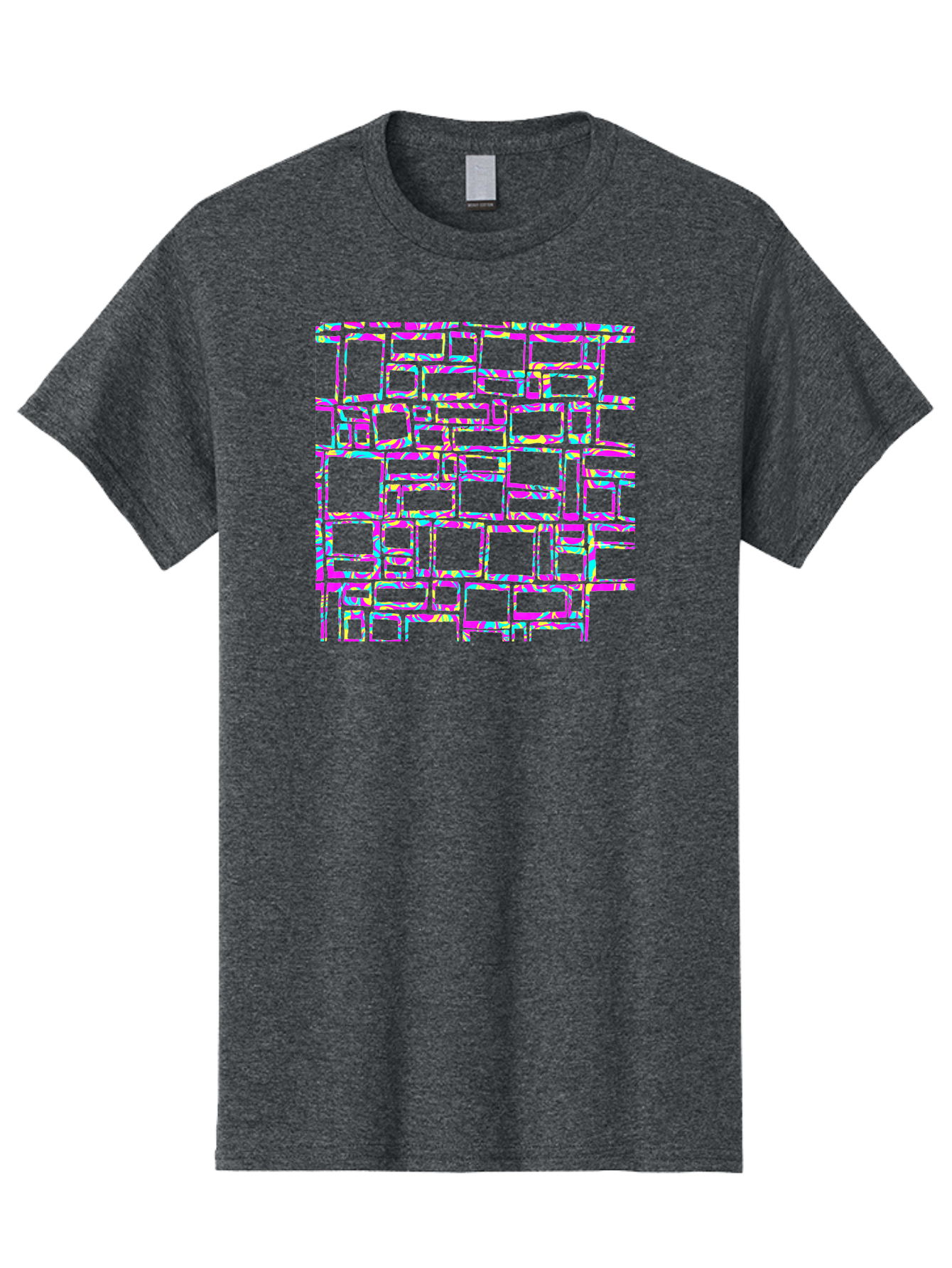 Glitch-Squares-Pattern Men'S Graphic Tee, 100% Cotton, Comfortable Casual Summer Wear, Machine Washable, Glitch Art, Distorted Rectangles, Neon Colors, Vibrant Hues, Abstract Pattern, Digital Distortion, Futuristic Design, Error Aesthetic, Aac394