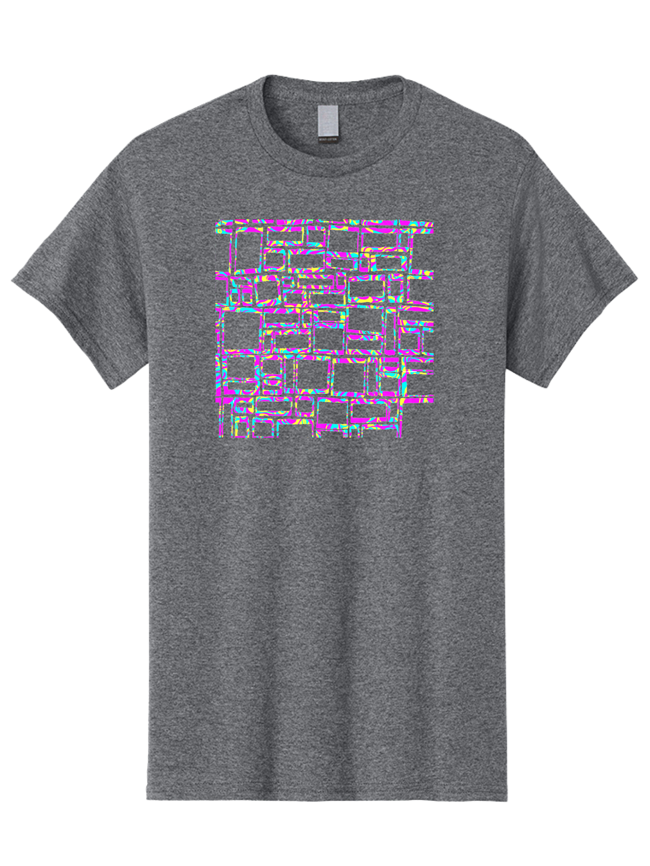 Glitch-Squares-Pattern Men'S Graphic Tee, 100% Cotton, Comfortable Casual Summer Wear, Machine Washable, Glitch Art, Distorted Rectangles, Neon Colors, Vibrant Hues, Abstract Pattern, Digital Distortion, Futuristic Design, Error Aesthetic, Aac394