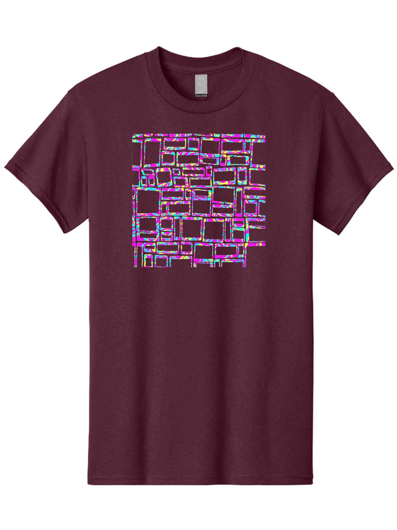 Glitch-Squares-Pattern Men'S Graphic Tee, 100% Cotton, Comfortable Casual Summer Wear, Machine Washable, Glitch Art, Distorted Rectangles, Neon Colors, Vibrant Hues, Abstract Pattern, Digital Distortion, Futuristic Design, Error Aesthetic, Aac394