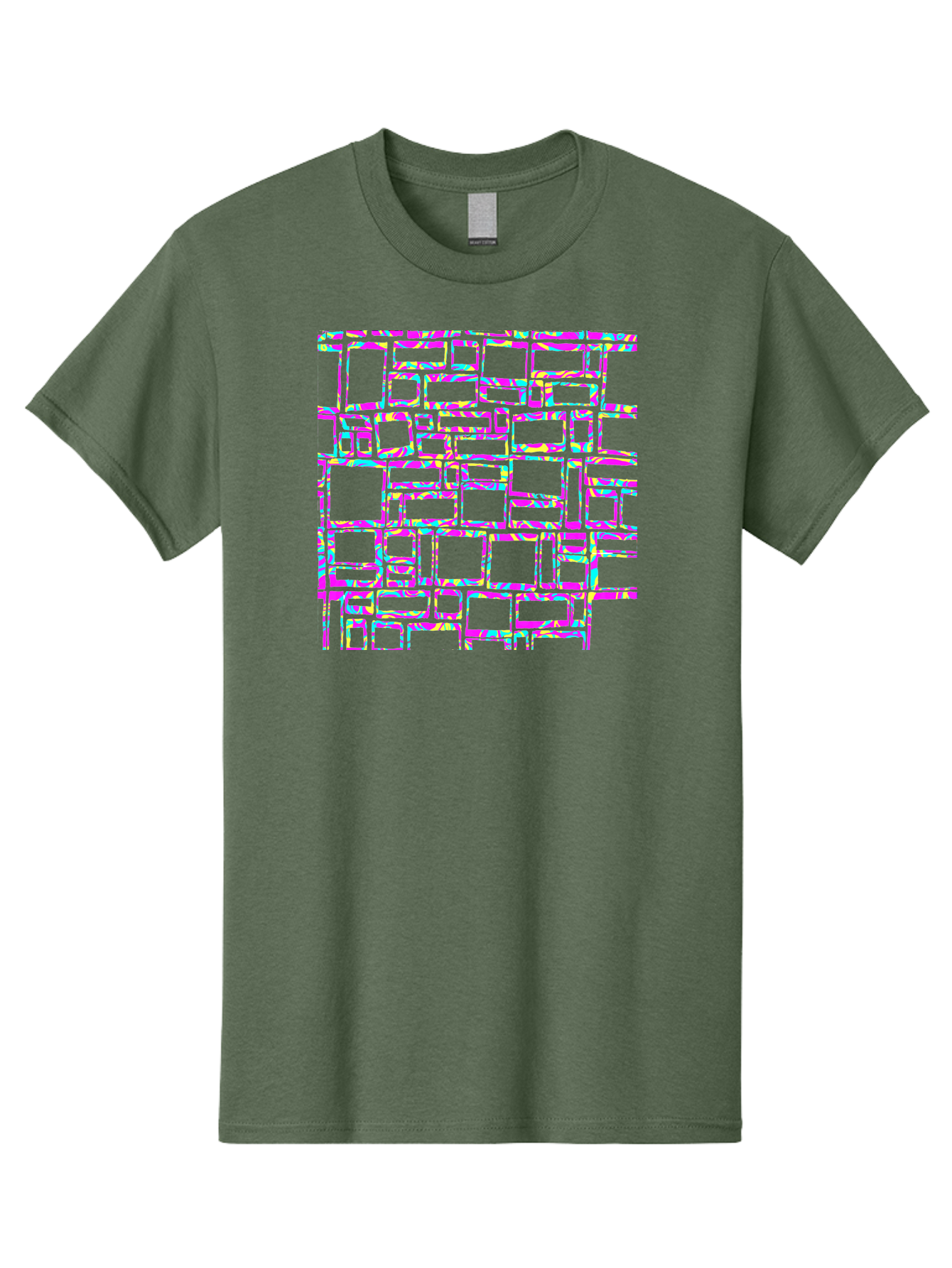 Glitch-Squares-Pattern Men'S Graphic Tee, 100% Cotton, Comfortable Casual Summer Wear, Machine Washable, Glitch Art, Distorted Rectangles, Neon Colors, Vibrant Hues, Abstract Pattern, Digital Distortion, Futuristic Design, Error Aesthetic, Aac394