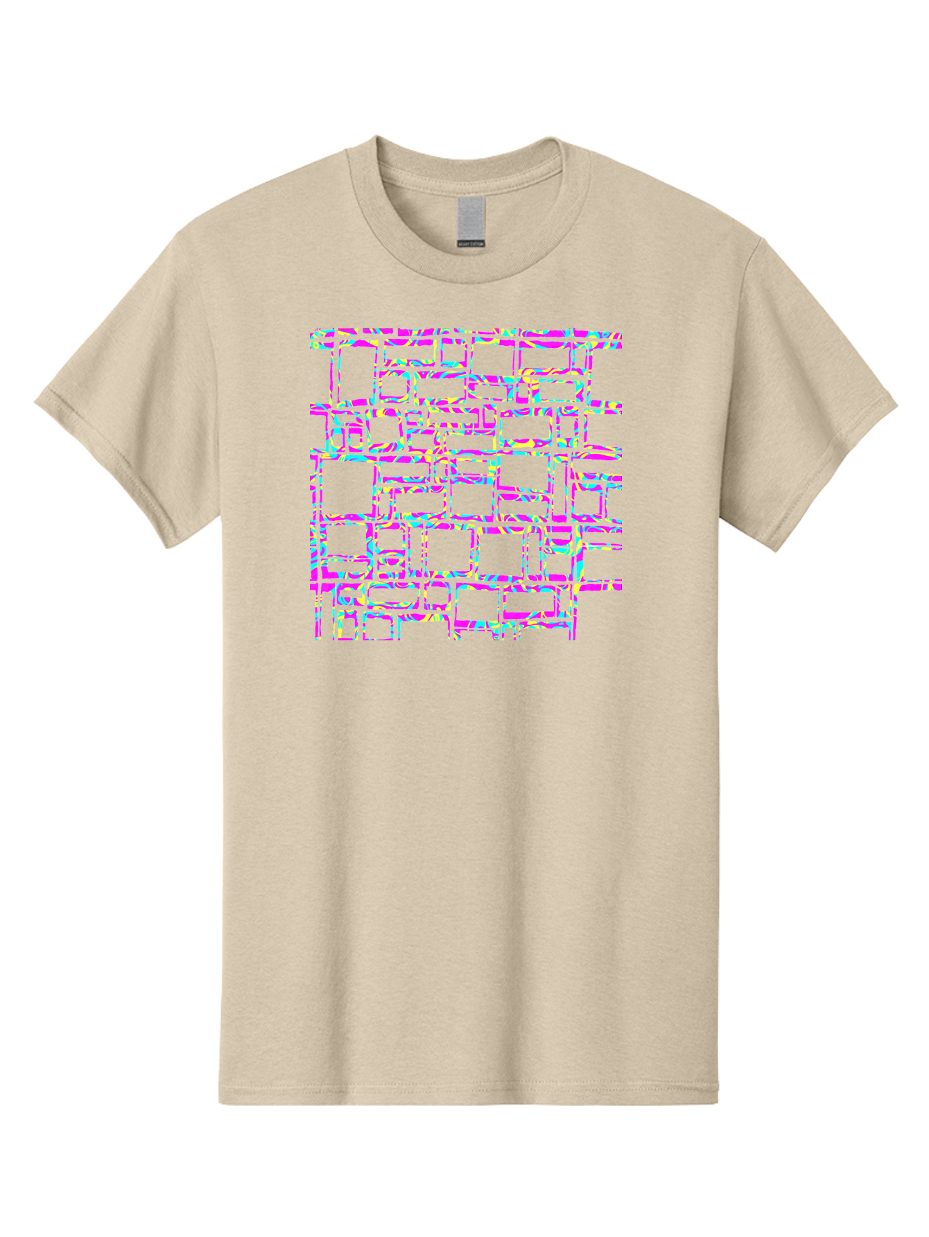 Glitch-Squares-Pattern Men'S Graphic Tee, 100% Cotton, Comfortable Casual Summer Wear, Machine Washable, Glitch Art, Distorted Rectangles, Neon Colors, Vibrant Hues, Abstract Pattern, Digital Distortion, Futuristic Design, Error Aesthetic, Aac394