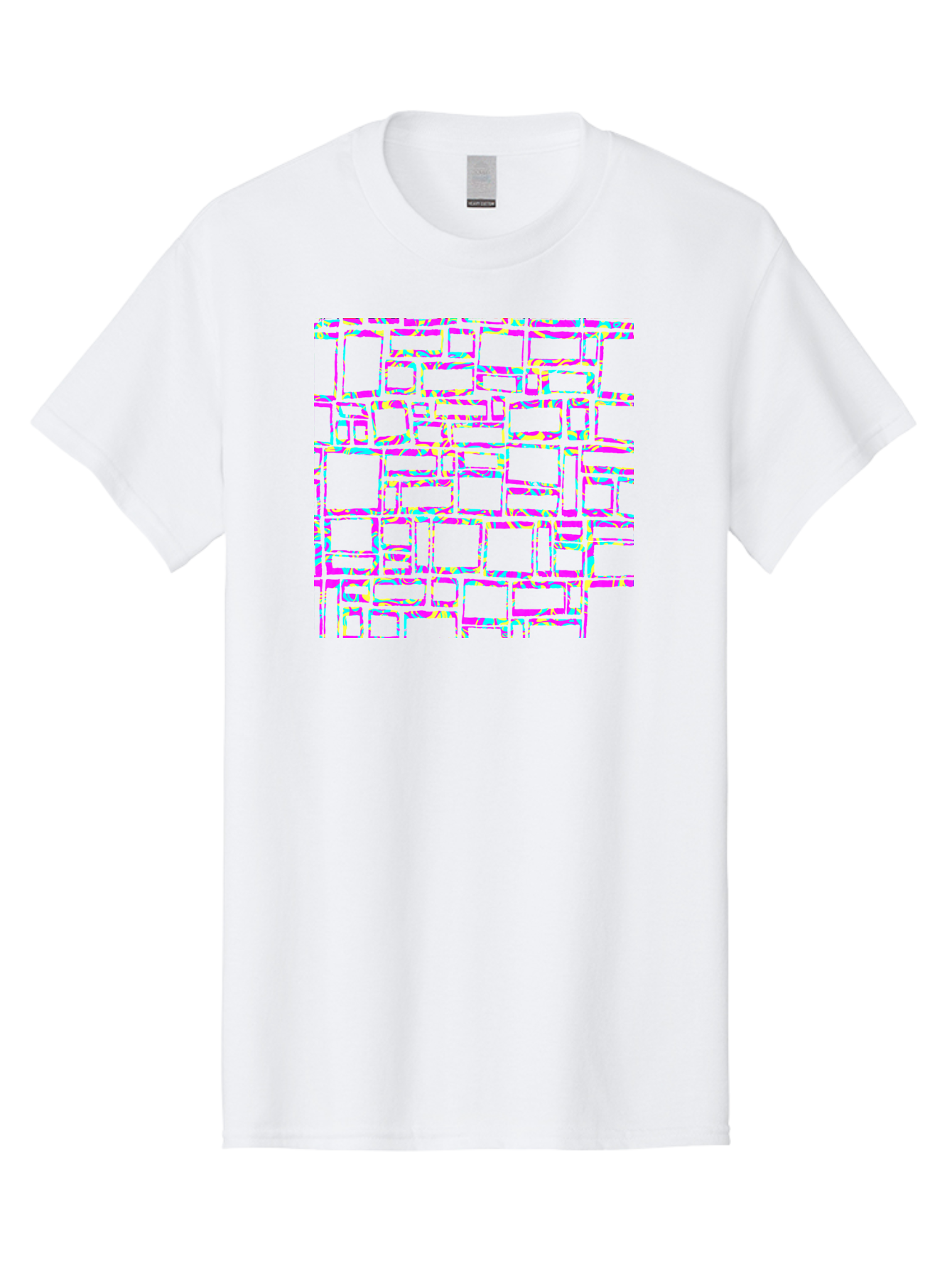 Glitch-Squares-Pattern Men'S Graphic Tee, 100% Cotton, Comfortable Casual Summer Wear, Machine Washable, Glitch Art, Distorted Rectangles, Neon Colors, Vibrant Hues, Abstract Pattern, Digital Distortion, Futuristic Design, Error Aesthetic, Aac394