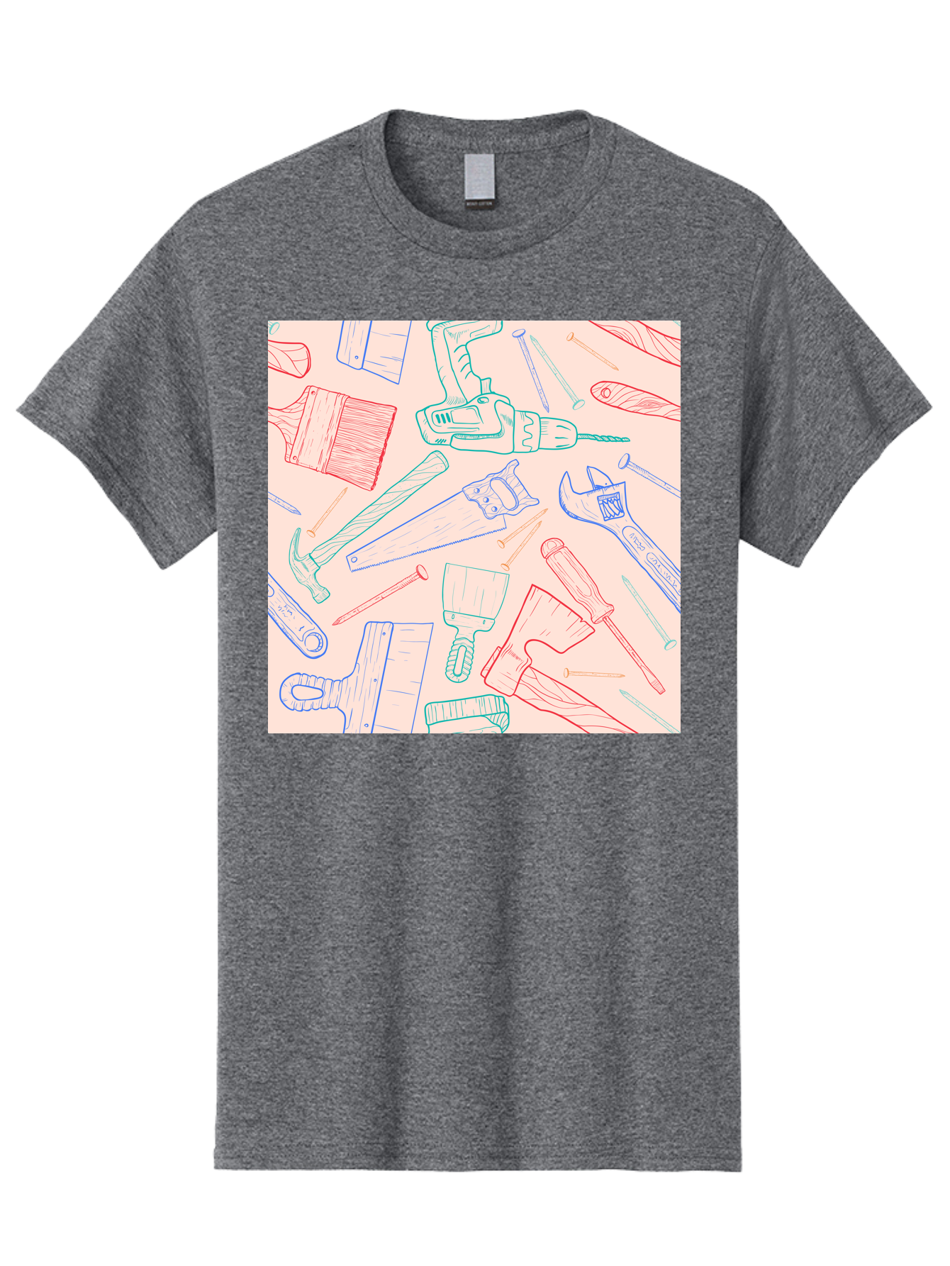 Hand-Tools Men'S Graphic Tee, 100% Cotton, Comfortable Casual Summer Wear, Machine Washable, Hand Tools, Diy Equipment, Construction Tools, Hammer, Screwdrivers, Pliers, Saws, Wrenches, Paintbrushes, Rollers, Hand-Drawn Illustrations, Aac396