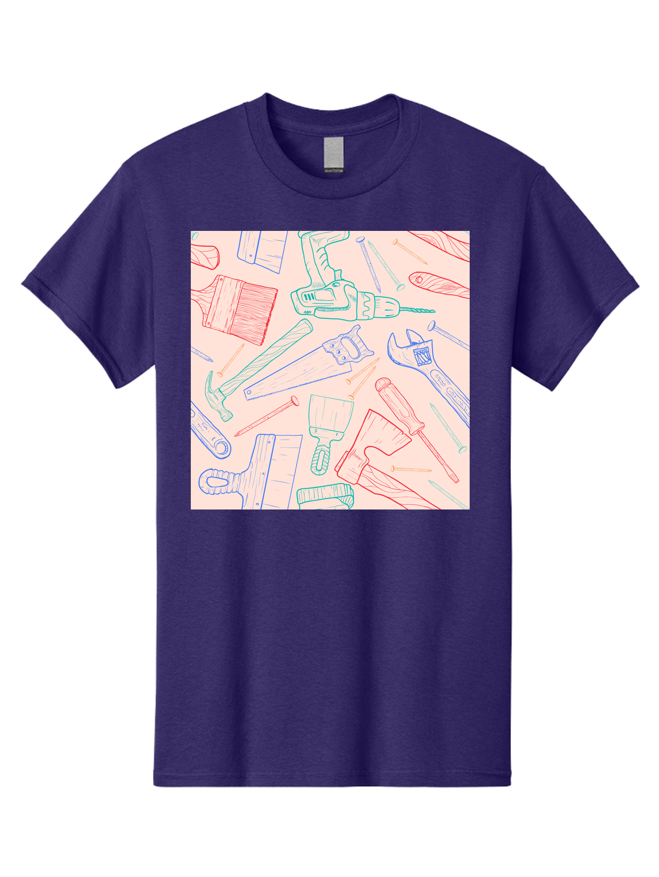 Hand-Tools Men'S Graphic Tee, 100% Cotton, Comfortable Casual Summer Wear, Machine Washable, Hand Tools, Diy Equipment, Construction Tools, Hammer, Screwdrivers, Pliers, Saws, Wrenches, Paintbrushes, Rollers, Hand-Drawn Illustrations, Aac396