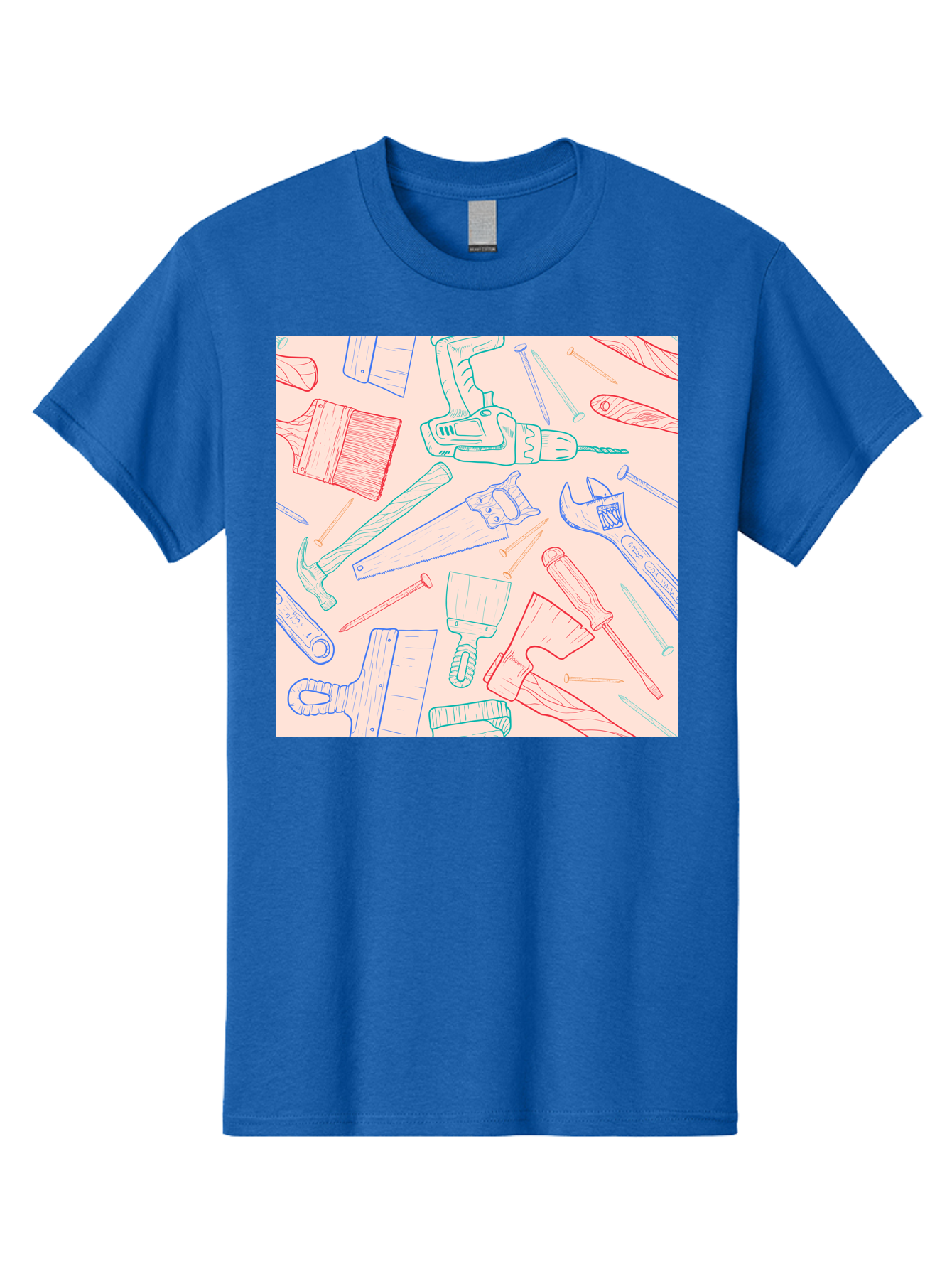 Hand-Tools Men'S Graphic Tee, 100% Cotton, Comfortable Casual Summer Wear, Machine Washable, Hand Tools, Diy Equipment, Construction Tools, Hammer, Screwdrivers, Pliers, Saws, Wrenches, Paintbrushes, Rollers, Hand-Drawn Illustrations, Aac396