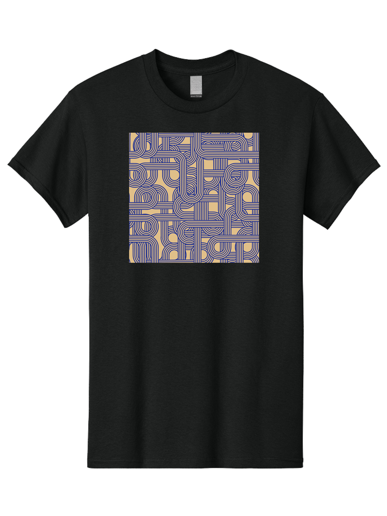 Interconnected-Lines Men'S Graphic Tee, 100% Cotton, Comfortable Casual Summer Wear, Machine Washable, Geometric Pattern, Abstract Design, Intricate Details, Blue And Yellow Colors, Modern Art, Seamless Texture, Repeating Shapes, Aac397
