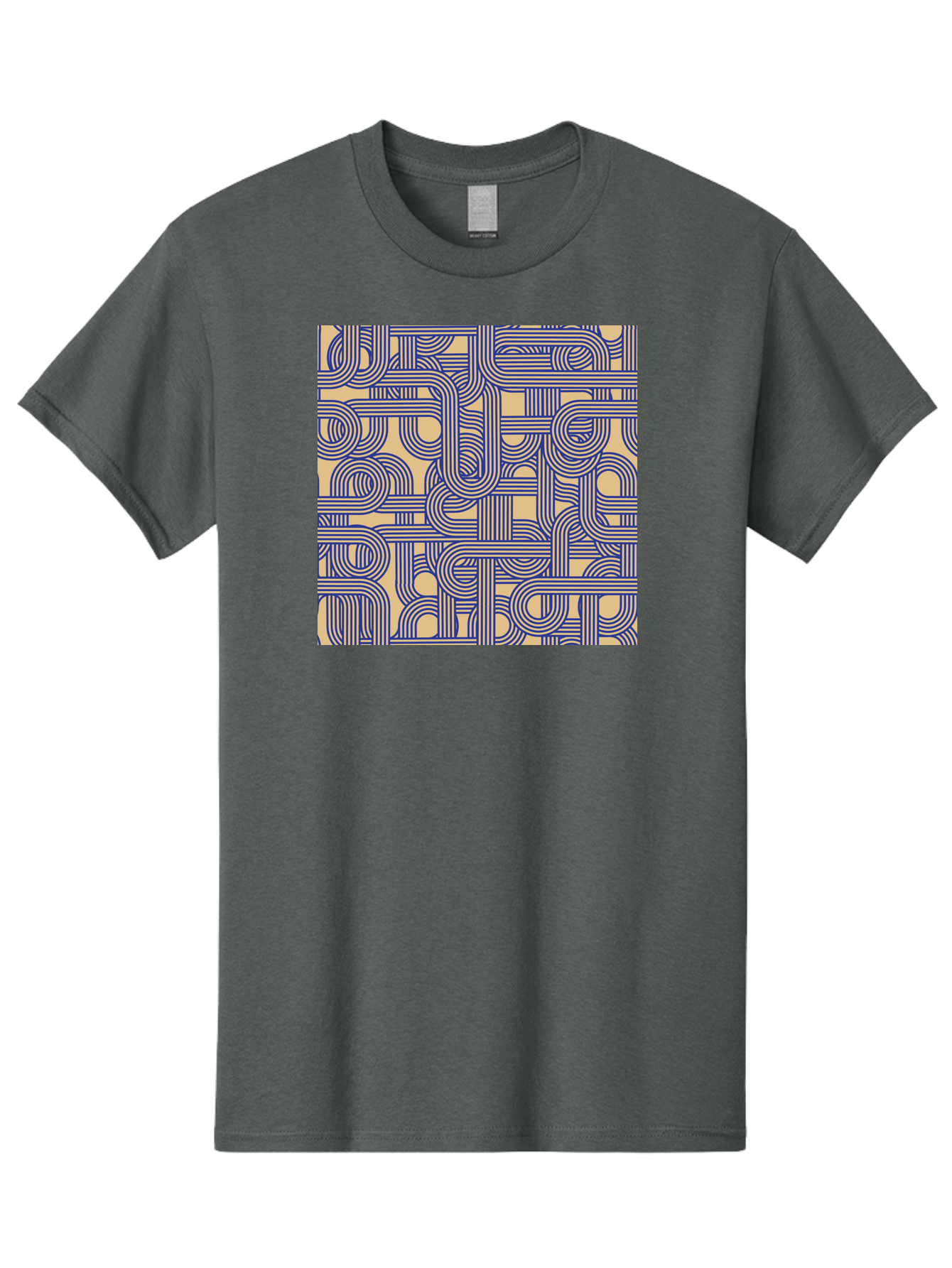 Interconnected-Lines Men'S Graphic Tee, 100% Cotton, Comfortable Casual Summer Wear, Machine Washable, Geometric Pattern, Abstract Design, Intricate Details, Blue And Yellow Colors, Modern Art, Seamless Texture, Repeating Shapes, Aac397