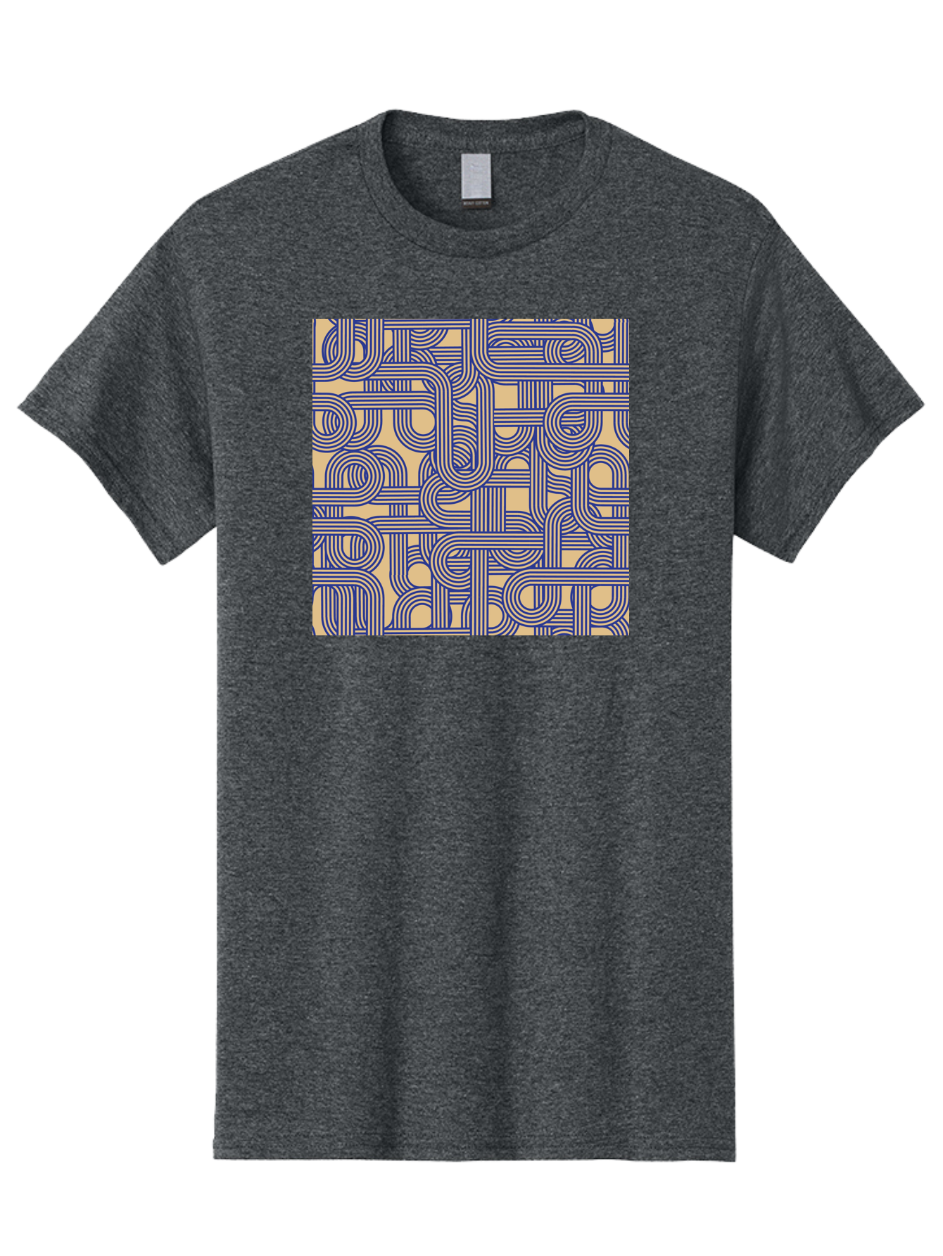 Interconnected-Lines Men'S Graphic Tee, 100% Cotton, Comfortable Casual Summer Wear, Machine Washable, Geometric Pattern, Abstract Design, Intricate Details, Blue And Yellow Colors, Modern Art, Seamless Texture, Repeating Shapes, Aac397