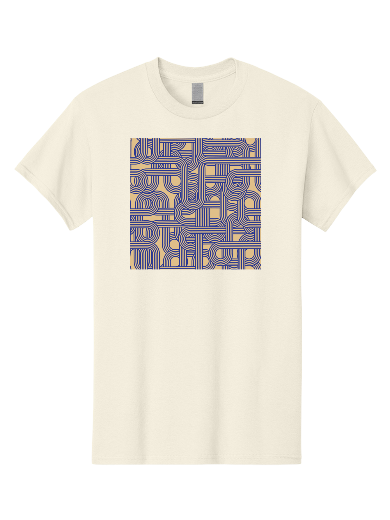 Interconnected-Lines Men'S Graphic Tee, 100% Cotton, Comfortable Casual Summer Wear, Machine Washable, Geometric Pattern, Abstract Design, Intricate Details, Blue And Yellow Colors, Modern Art, Seamless Texture, Repeating Shapes, Aac397