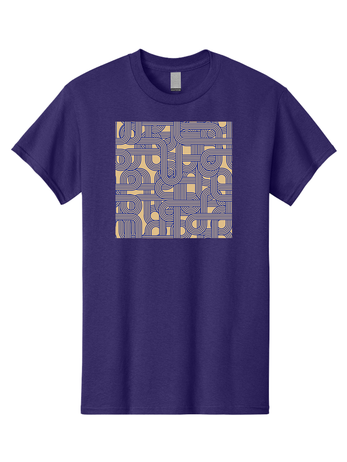 Interconnected-Lines Men'S Graphic Tee, 100% Cotton, Comfortable Casual Summer Wear, Machine Washable, Geometric Pattern, Abstract Design, Intricate Details, Blue And Yellow Colors, Modern Art, Seamless Texture, Repeating Shapes, Aac397
