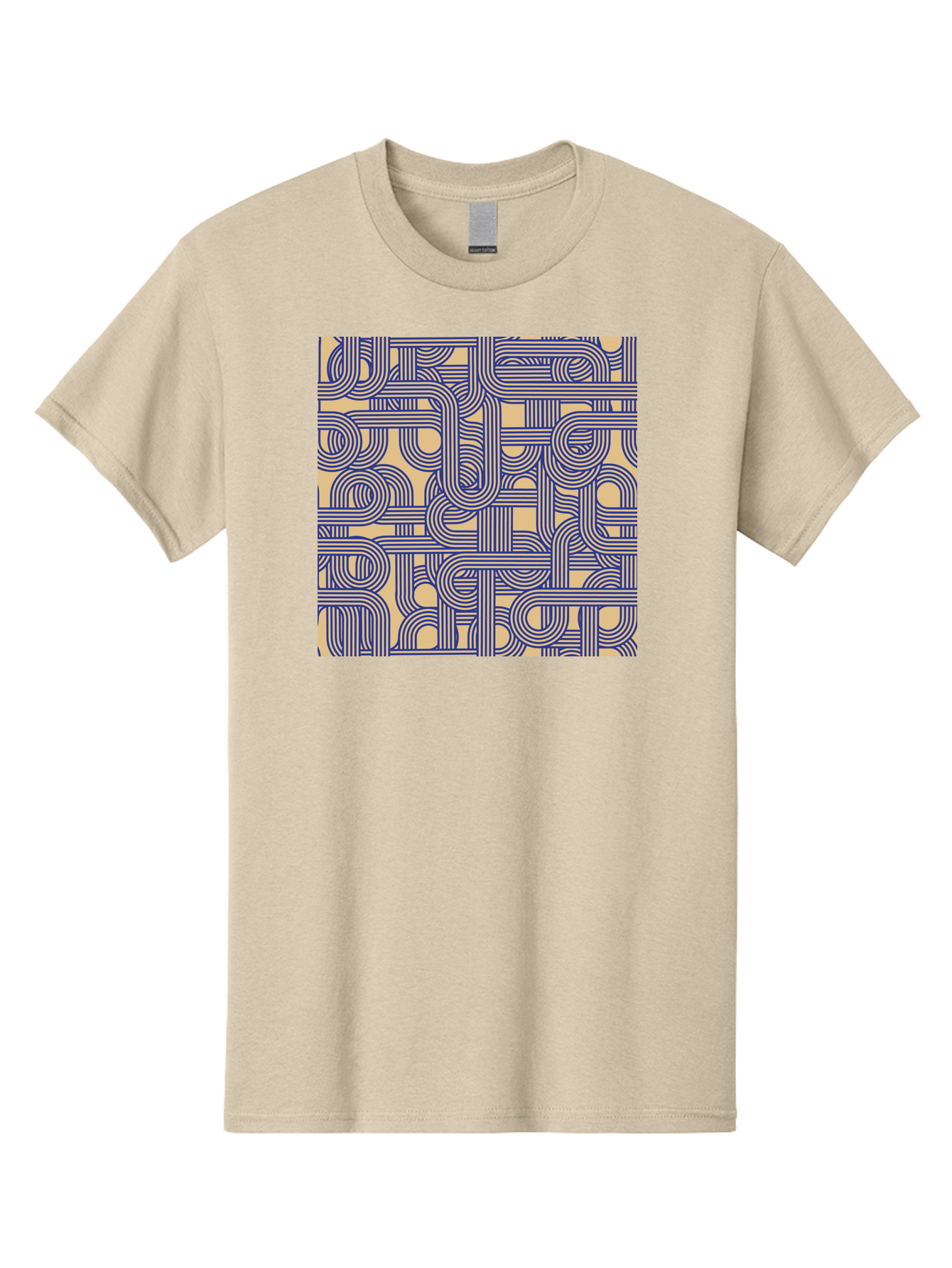 Interconnected-Lines Men'S Graphic Tee, 100% Cotton, Comfortable Casual Summer Wear, Machine Washable, Geometric Pattern, Abstract Design, Intricate Details, Blue And Yellow Colors, Modern Art, Seamless Texture, Repeating Shapes, Aac397