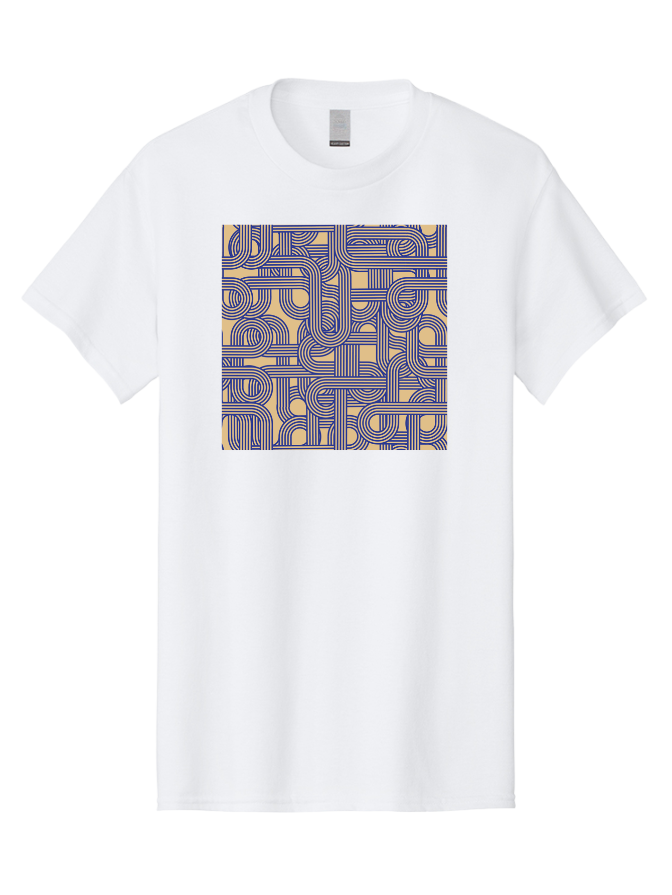 Interconnected-Lines Men'S Graphic Tee, 100% Cotton, Comfortable Casual Summer Wear, Machine Washable, Geometric Pattern, Abstract Design, Intricate Details, Blue And Yellow Colors, Modern Art, Seamless Texture, Repeating Shapes, Aac397