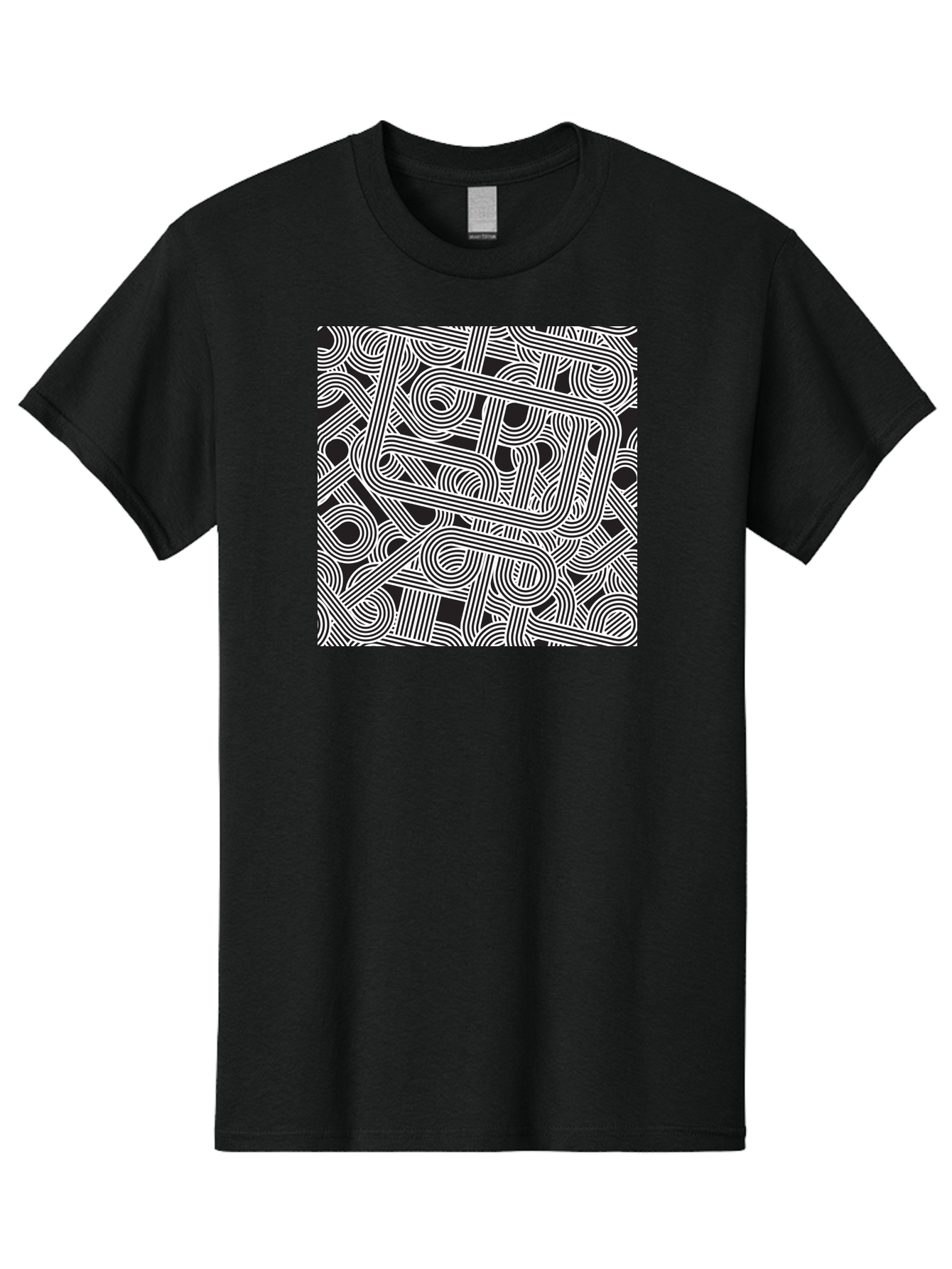 Interconnected-Loops Men'S Graphic Tee, 100% Cotton, Comfortable Casual Summer Wear, Machine Washable, Abstract Pattern, Interconnected Lines, Geometric Shapes, Black And White Design, Modern Art, Optical Illusion, Intricate Details, Aac398