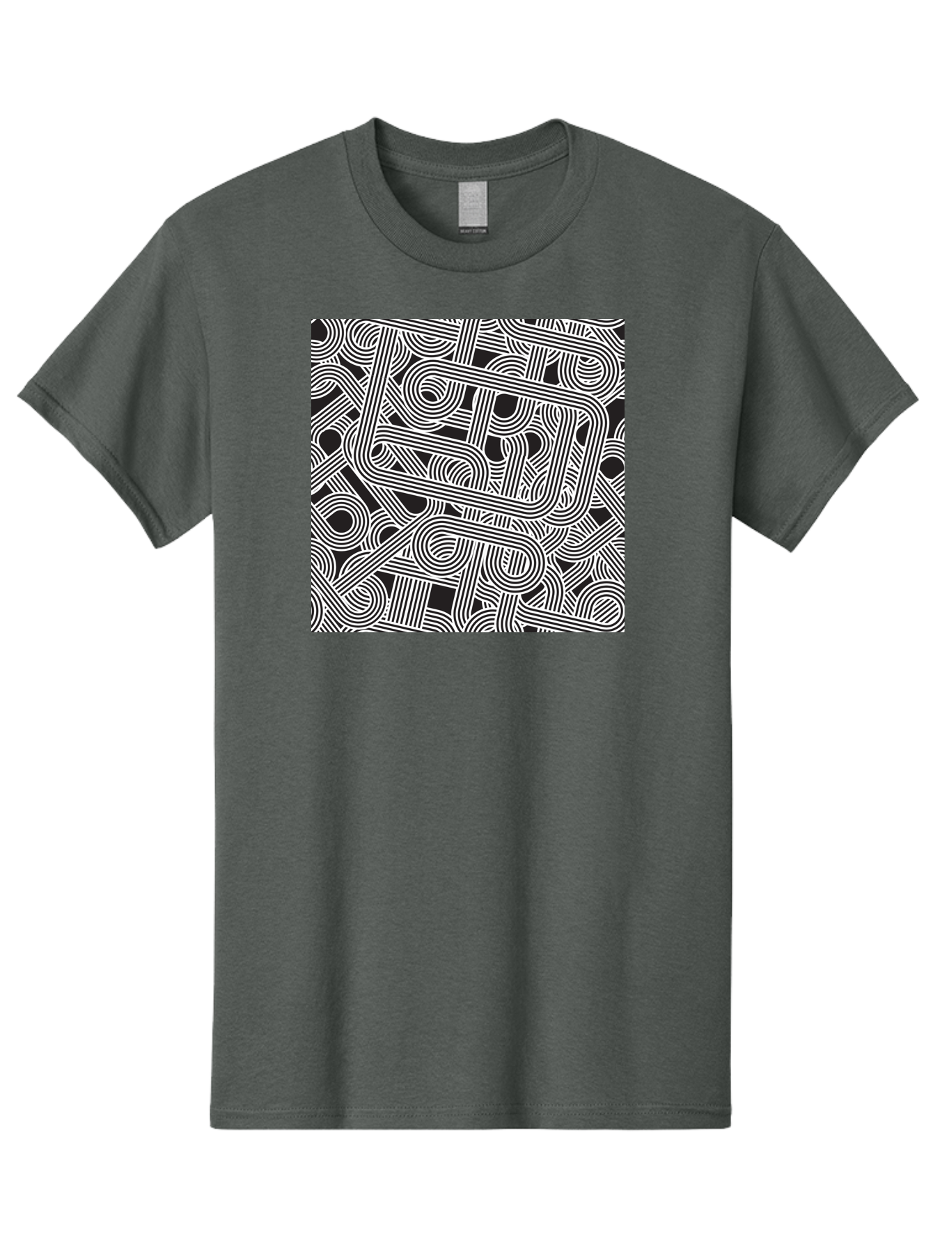 Interconnected-Loops Men'S Graphic Tee, 100% Cotton, Comfortable Casual Summer Wear, Machine Washable, Abstract Pattern, Interconnected Lines, Geometric Shapes, Black And White Design, Modern Art, Optical Illusion, Intricate Details, Aac398
