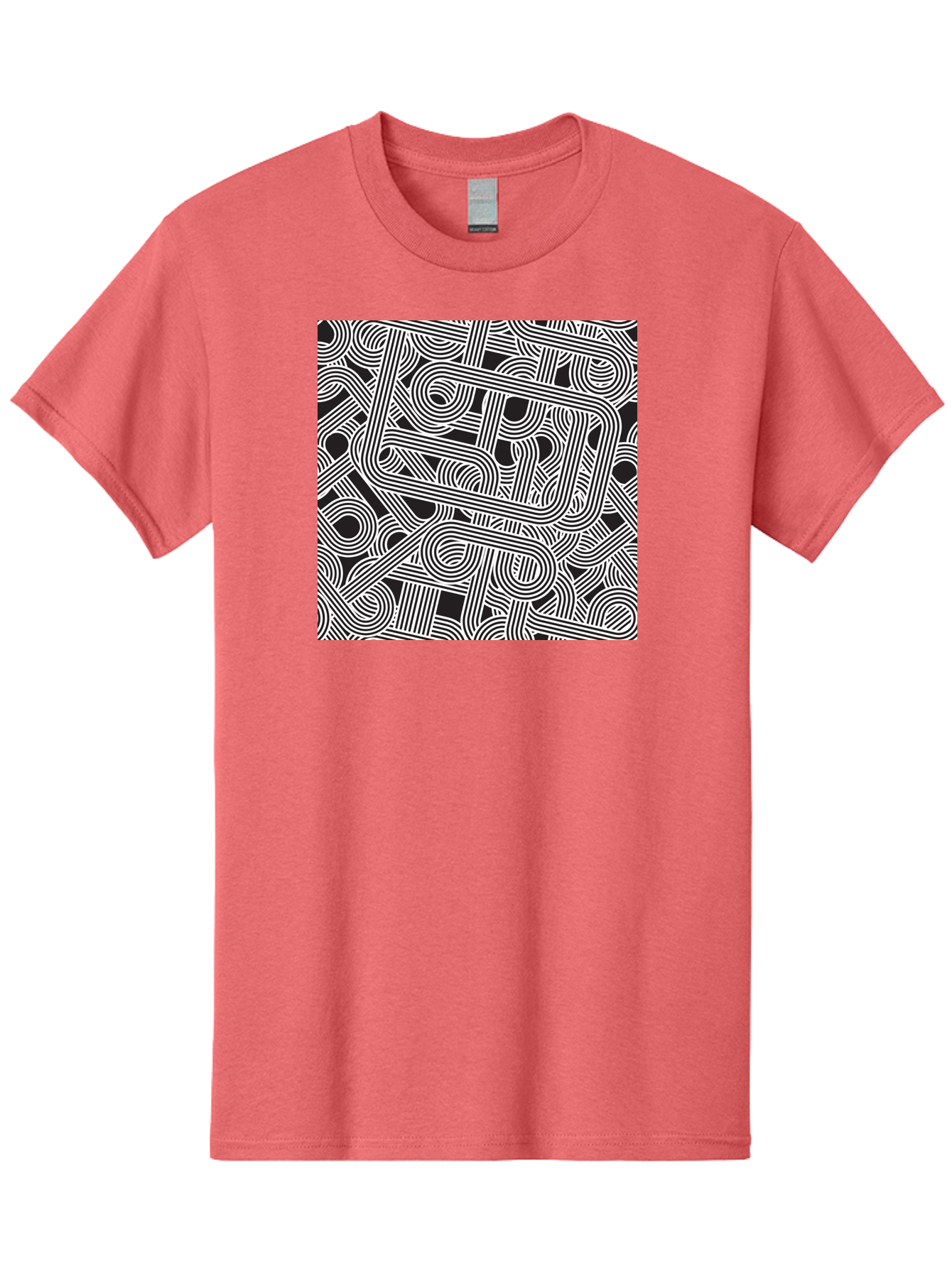 Interconnected-Loops Men'S Graphic Tee, 100% Cotton, Comfortable Casual Summer Wear, Machine Washable, Abstract Pattern, Interconnected Lines, Geometric Shapes, Black And White Design, Modern Art, Optical Illusion, Intricate Details, Aac398