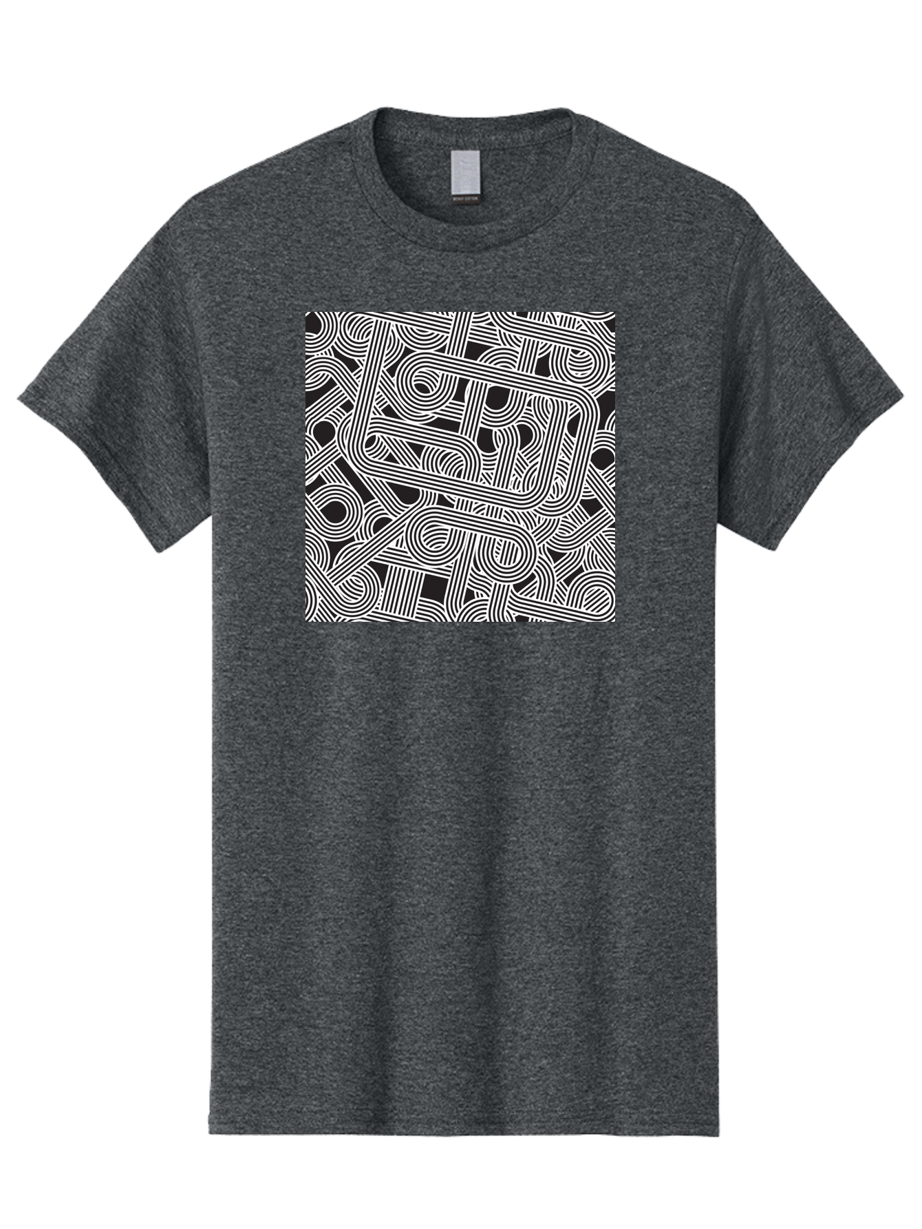 Interconnected-Loops Men'S Graphic Tee, 100% Cotton, Comfortable Casual Summer Wear, Machine Washable, Abstract Pattern, Interconnected Lines, Geometric Shapes, Black And White Design, Modern Art, Optical Illusion, Intricate Details, Aac398