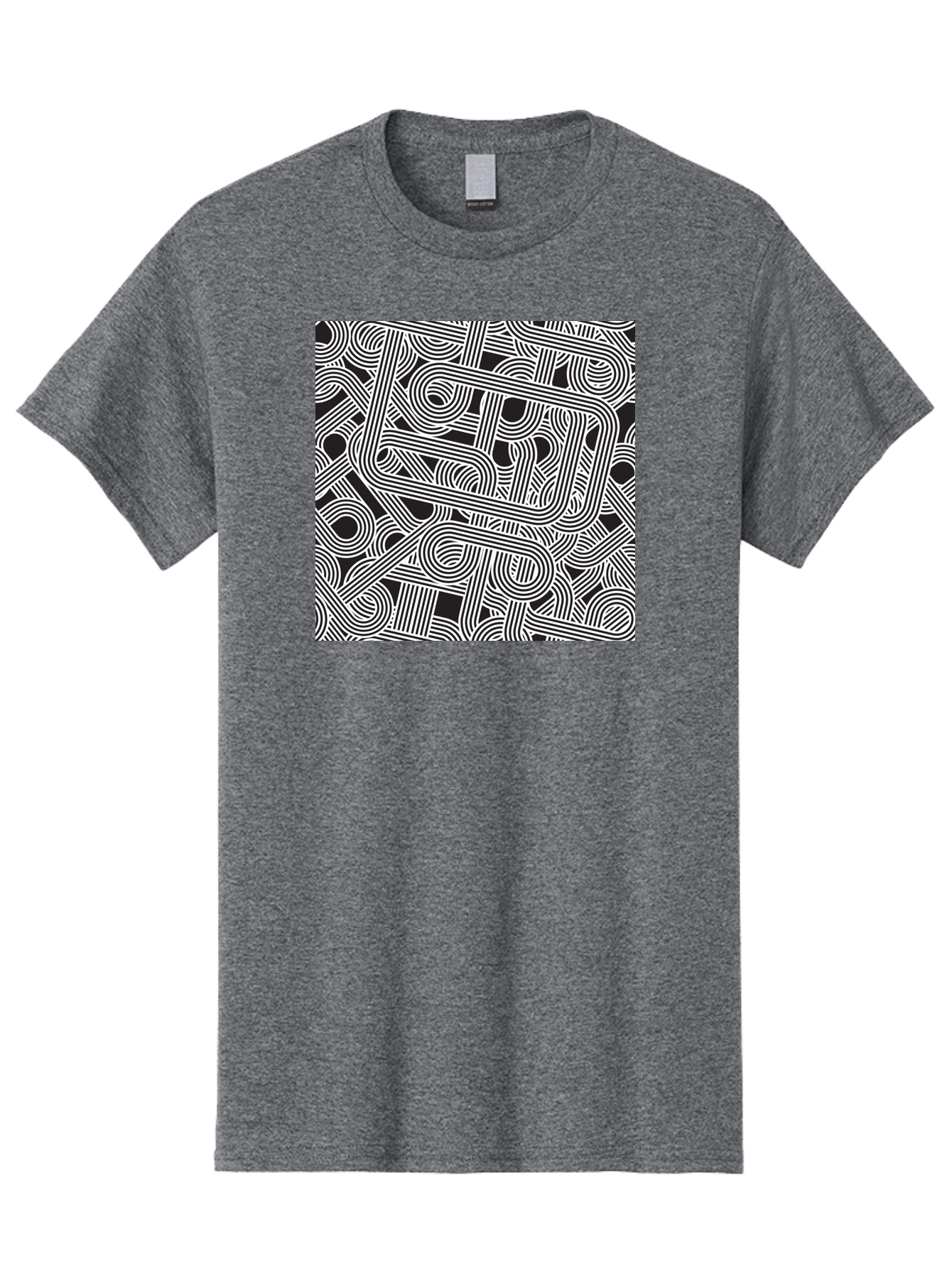 Interconnected-Loops Men'S Graphic Tee, 100% Cotton, Comfortable Casual Summer Wear, Machine Washable, Abstract Pattern, Interconnected Lines, Geometric Shapes, Black And White Design, Modern Art, Optical Illusion, Intricate Details, Aac398