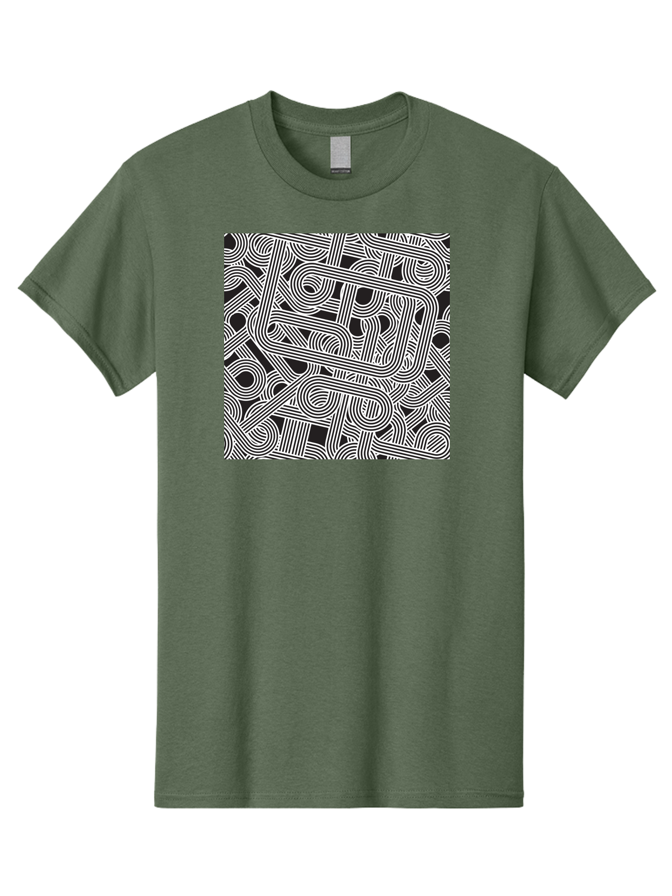 Interconnected-Loops Men'S Graphic Tee, 100% Cotton, Comfortable Casual Summer Wear, Machine Washable, Abstract Pattern, Interconnected Lines, Geometric Shapes, Black And White Design, Modern Art, Optical Illusion, Intricate Details, Aac398