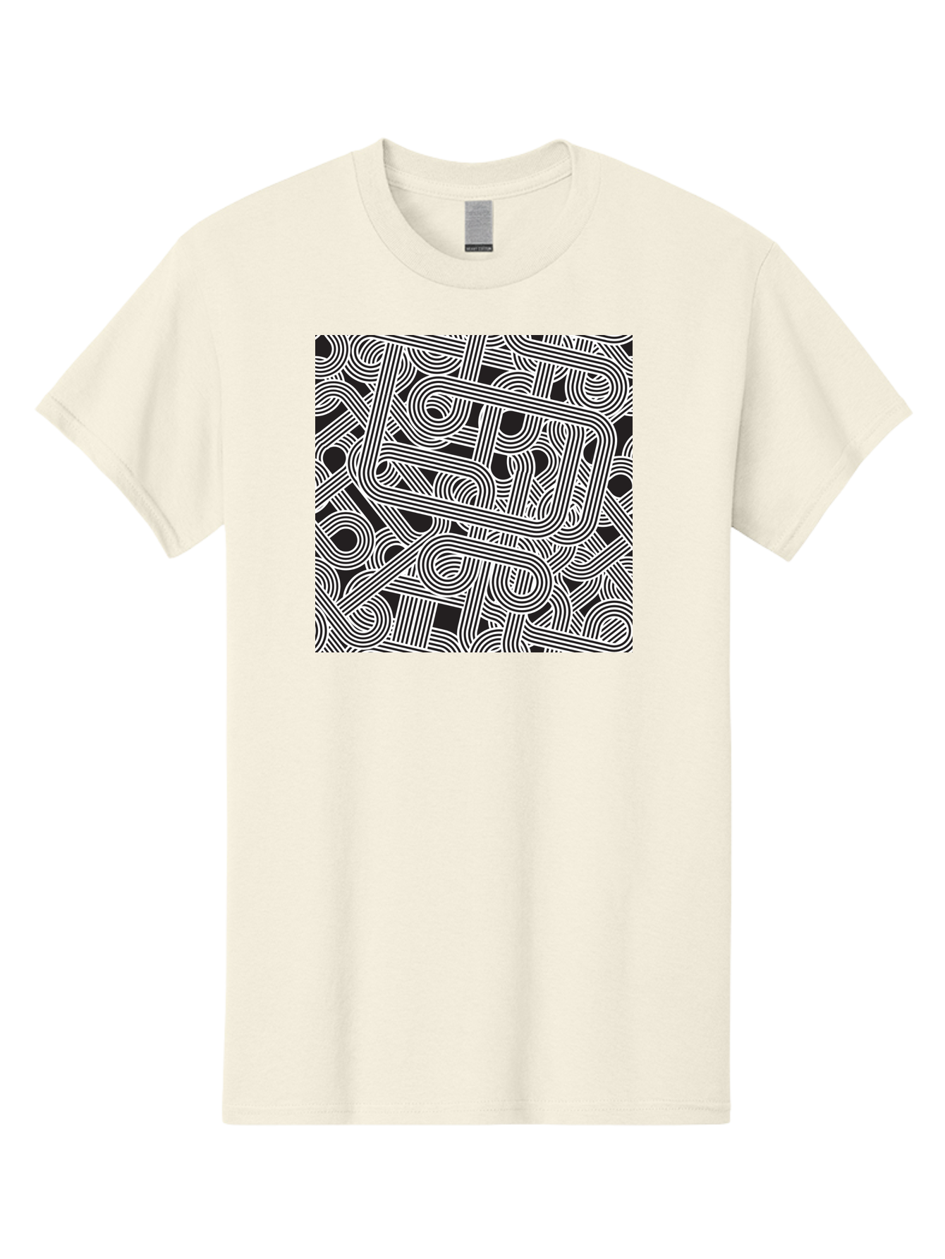 Interconnected-Loops Men'S Graphic Tee, 100% Cotton, Comfortable Casual Summer Wear, Machine Washable, Abstract Pattern, Interconnected Lines, Geometric Shapes, Black And White Design, Modern Art, Optical Illusion, Intricate Details, Aac398