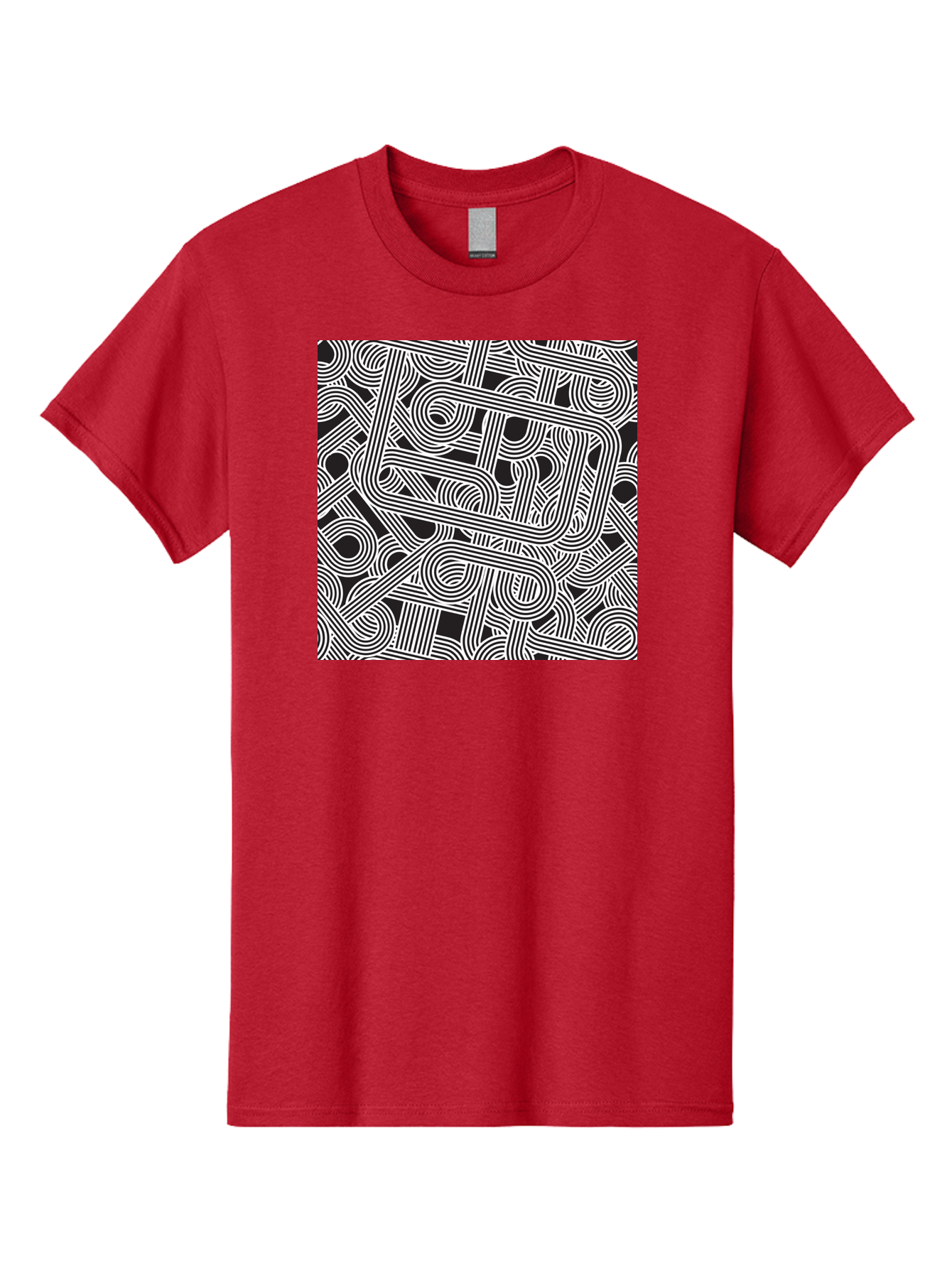 Interconnected-Loops Men'S Graphic Tee, 100% Cotton, Comfortable Casual Summer Wear, Machine Washable, Abstract Pattern, Interconnected Lines, Geometric Shapes, Black And White Design, Modern Art, Optical Illusion, Intricate Details, Aac398