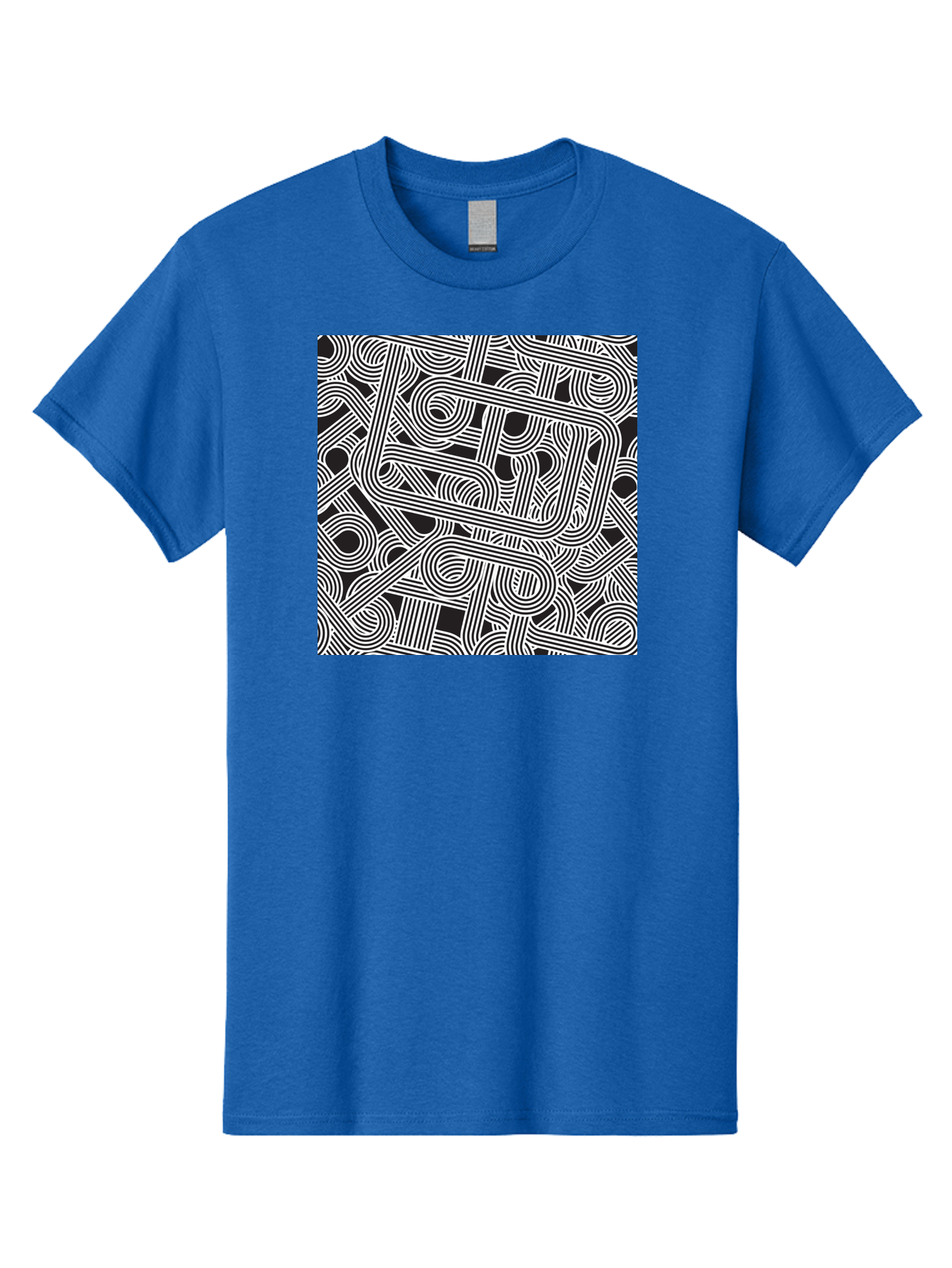 Interconnected-Loops Men'S Graphic Tee, 100% Cotton, Comfortable Casual Summer Wear, Machine Washable, Abstract Pattern, Interconnected Lines, Geometric Shapes, Black And White Design, Modern Art, Optical Illusion, Intricate Details, Aac398