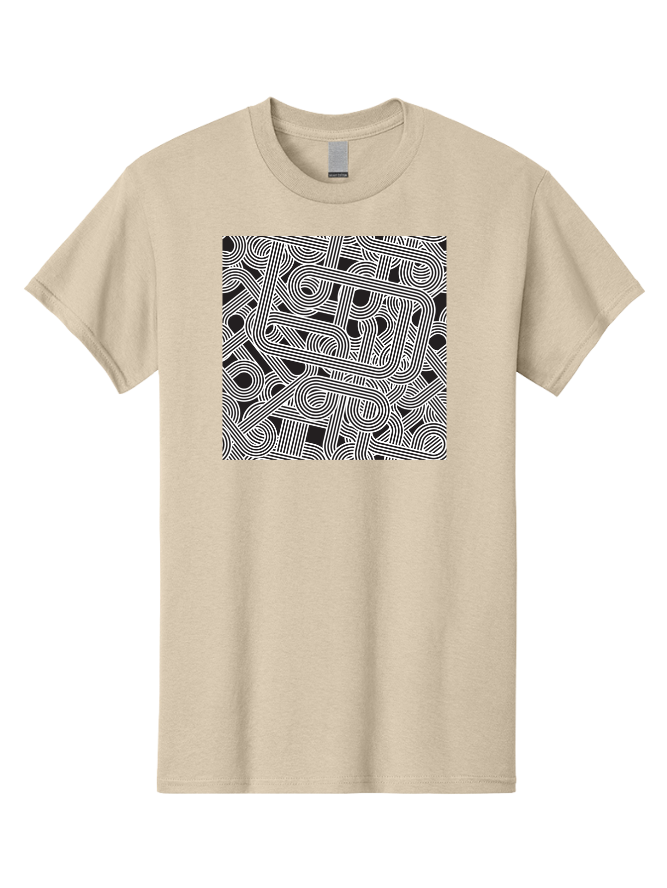 Interconnected-Loops Men'S Graphic Tee, 100% Cotton, Comfortable Casual Summer Wear, Machine Washable, Abstract Pattern, Interconnected Lines, Geometric Shapes, Black And White Design, Modern Art, Optical Illusion, Intricate Details, Aac398