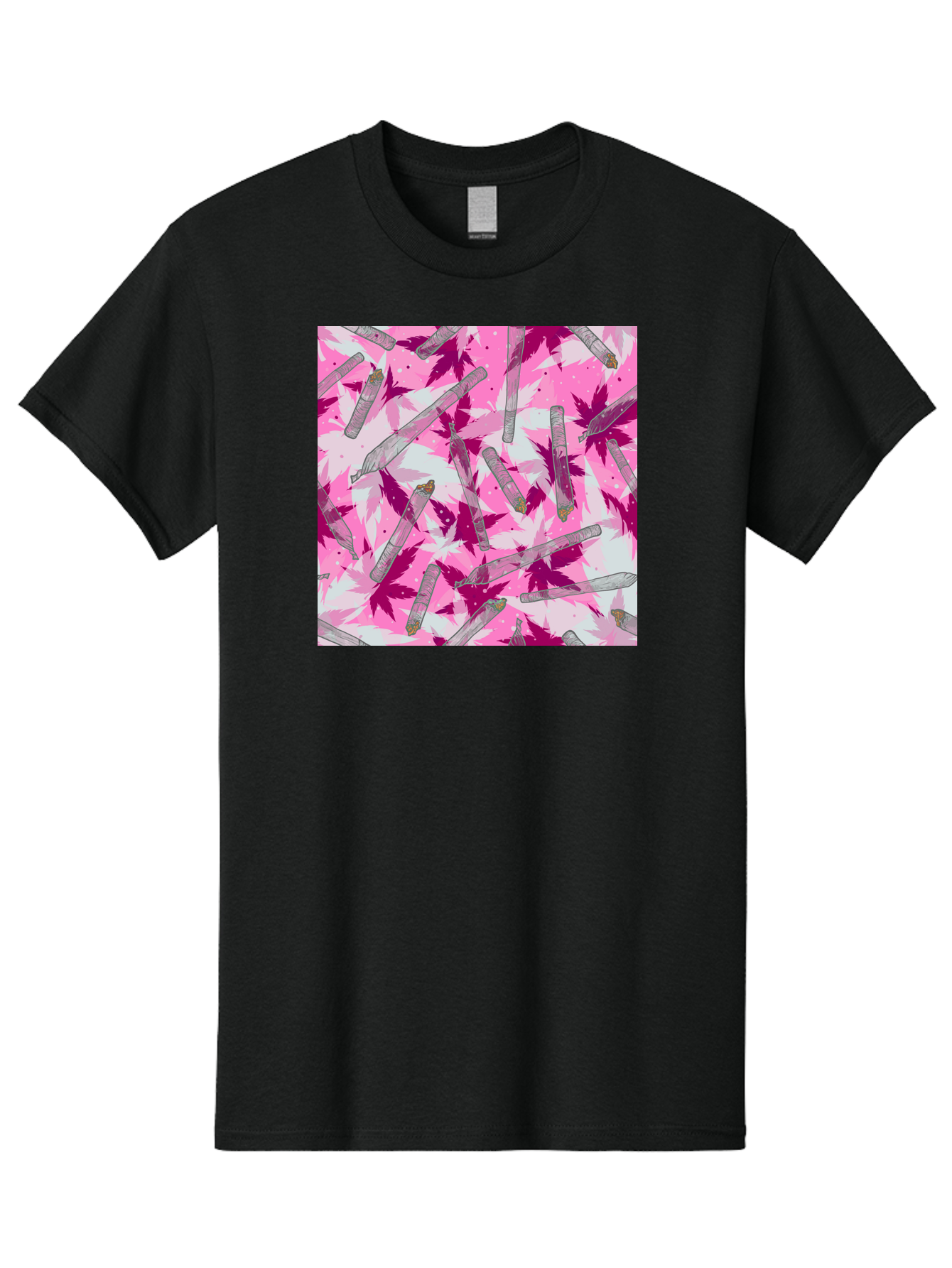 Joints-And-Marijuana-Leaves Men'S Graphic Tee, 100% Cotton, Comfortable Casual Summer Wear, Machine Washable, Cannabis Culture, Marijuana Leaves, Joints, Pink And Purple Hues, Cannabis Art, Weed Patterns, Smoking Accessories, Vibrant Colors, Aac399